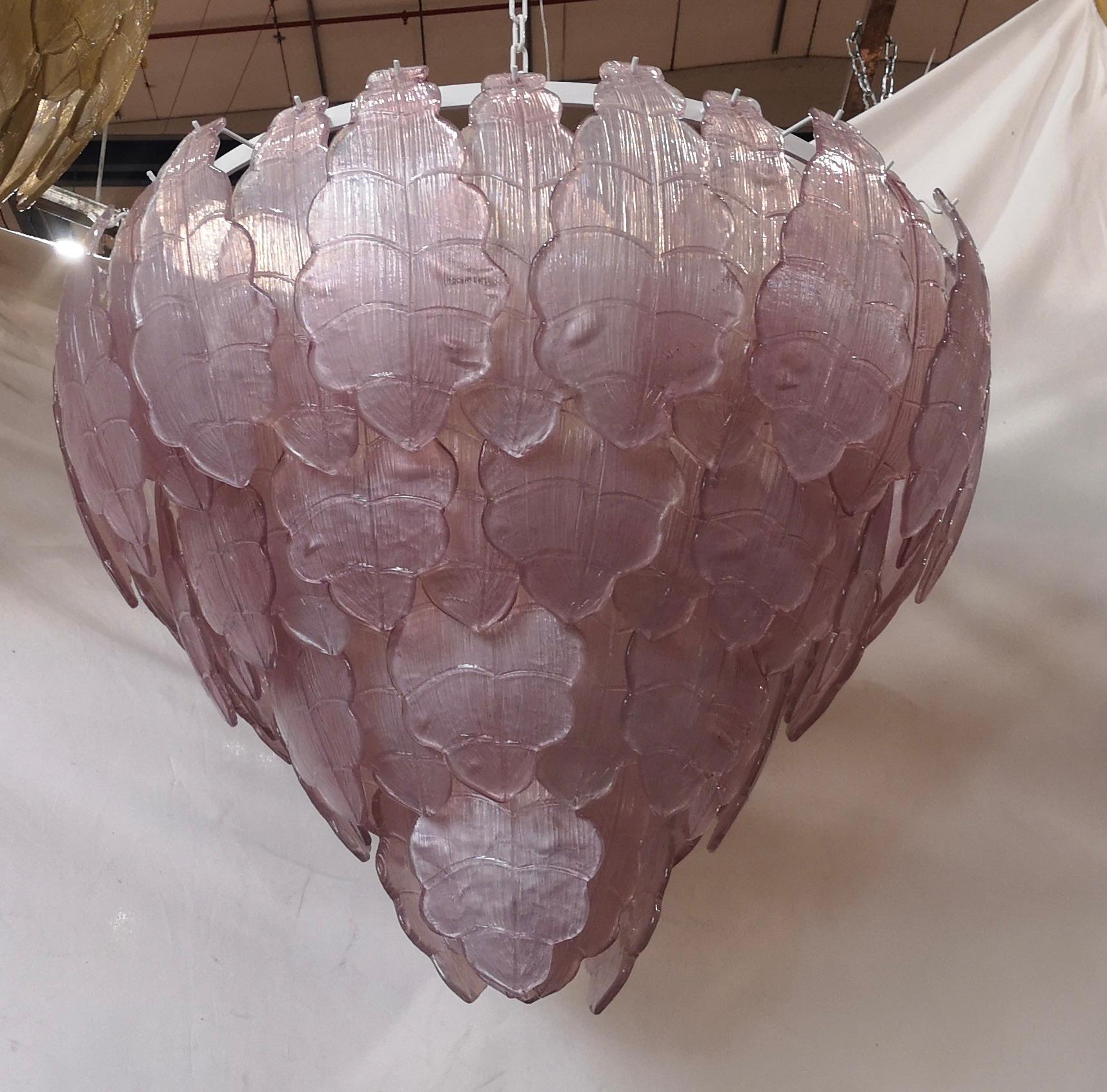 Metal Murano Art Glass Round Pink Color Italian Chandelier and Pendant, 1990 For Sale