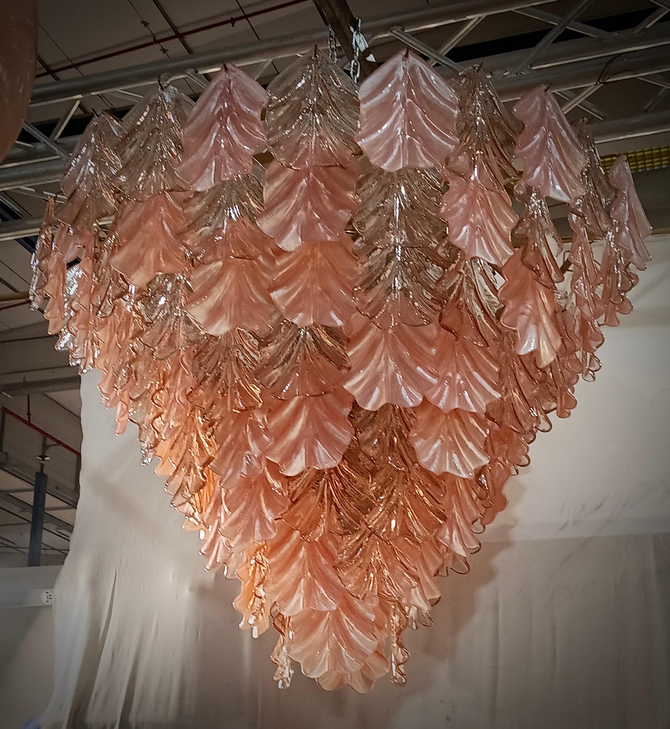 Contemporary Murano Art Glass Round Pink Color Mid-Century Chandeliers, 2000 For Sale