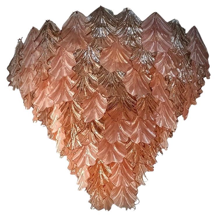 Murano Art Glass Round Pink Color Mid-Century Chandeliers, 2000