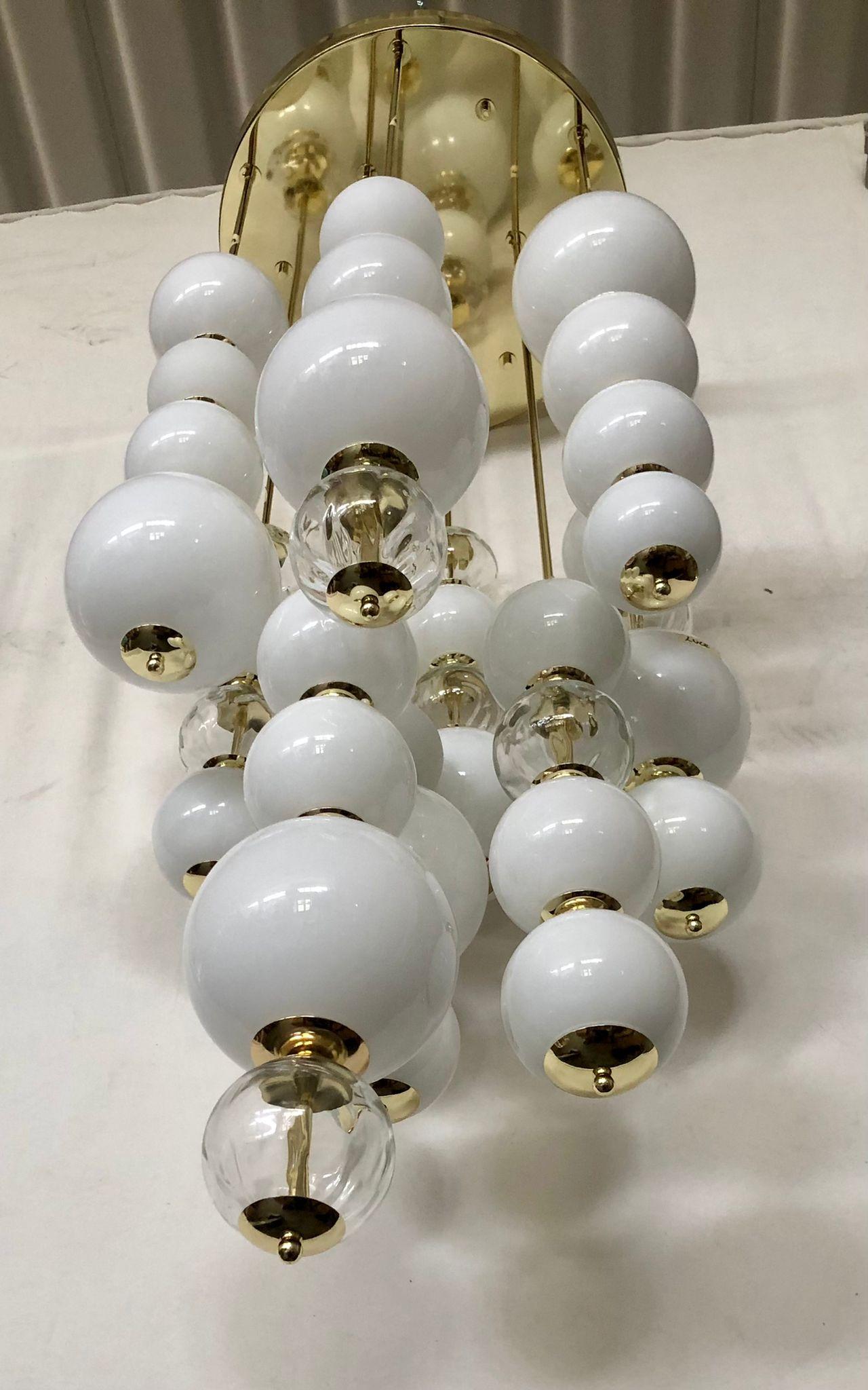 Mid-Century Modern Murano Art Glass Round White Color and Transparent Chandelier, 1980 For Sale