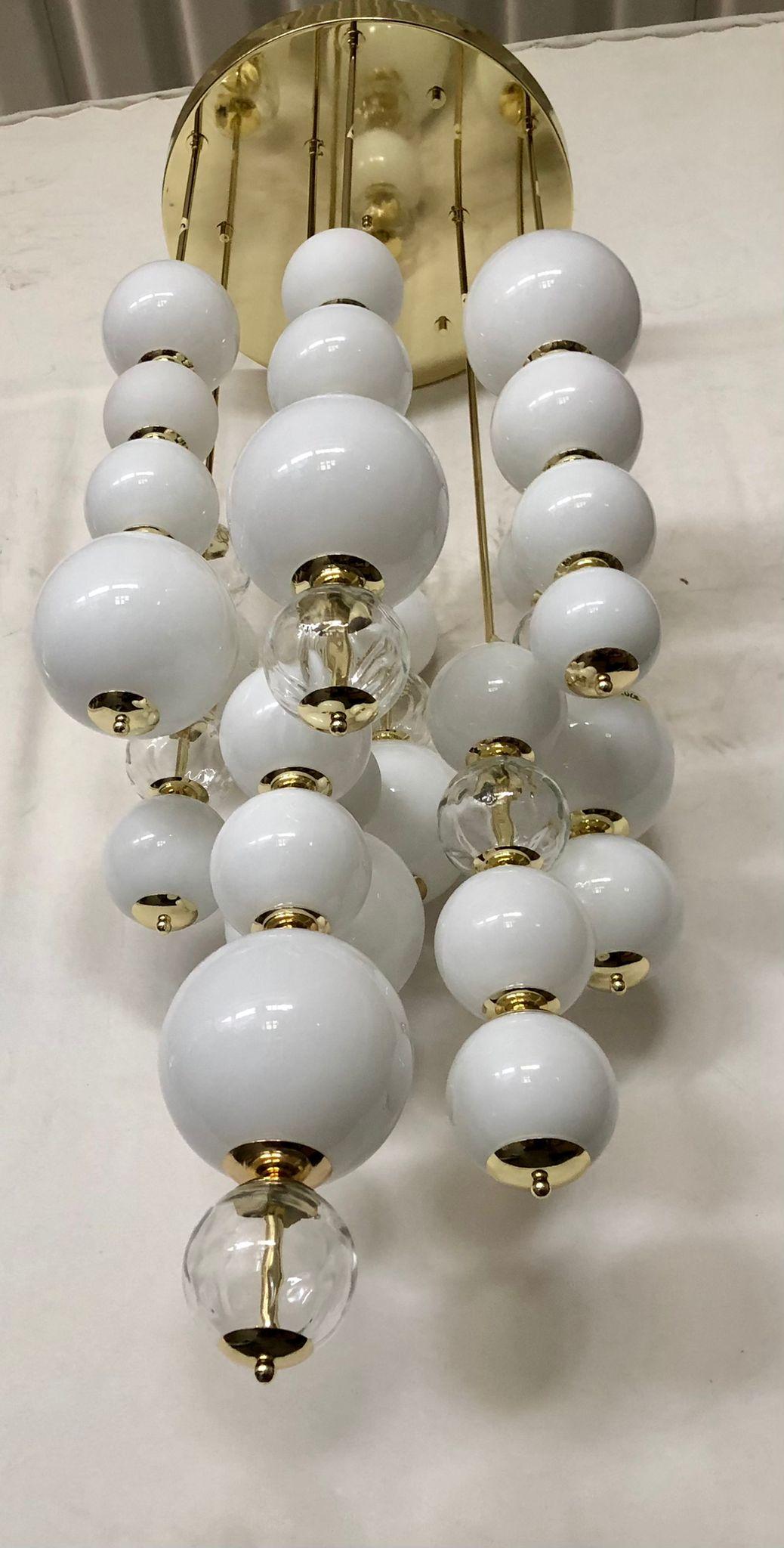 Murano Art Glass Round White Color and Transparent Chandelier and Pendant, 1980 In Good Condition For Sale In Rome, IT