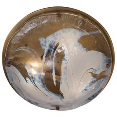Murano Art Glass 
Satin Brass Flush Light by Hillebrand, 1970s, German