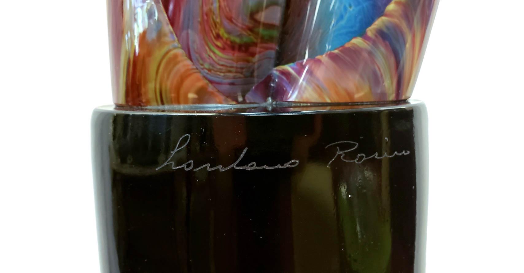 Escultura de cristal de Murano sobre pedestal de Loredano Rosin, firmada en venta 1