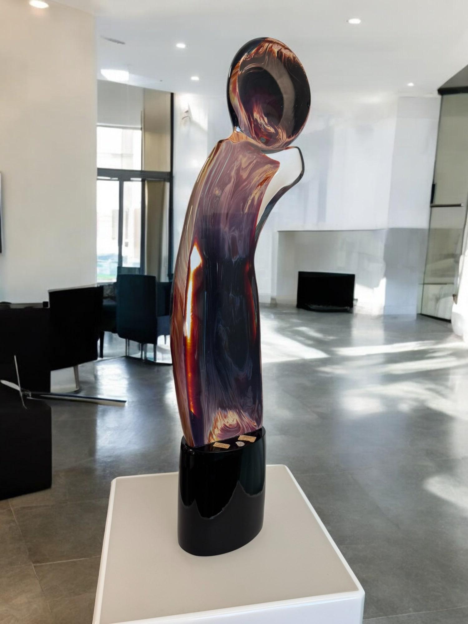 Escultura de cristal de Murano sobre pedestal de Loredano Rosin, firmada en Bueno estado para la venta en North Palm Beach, FL