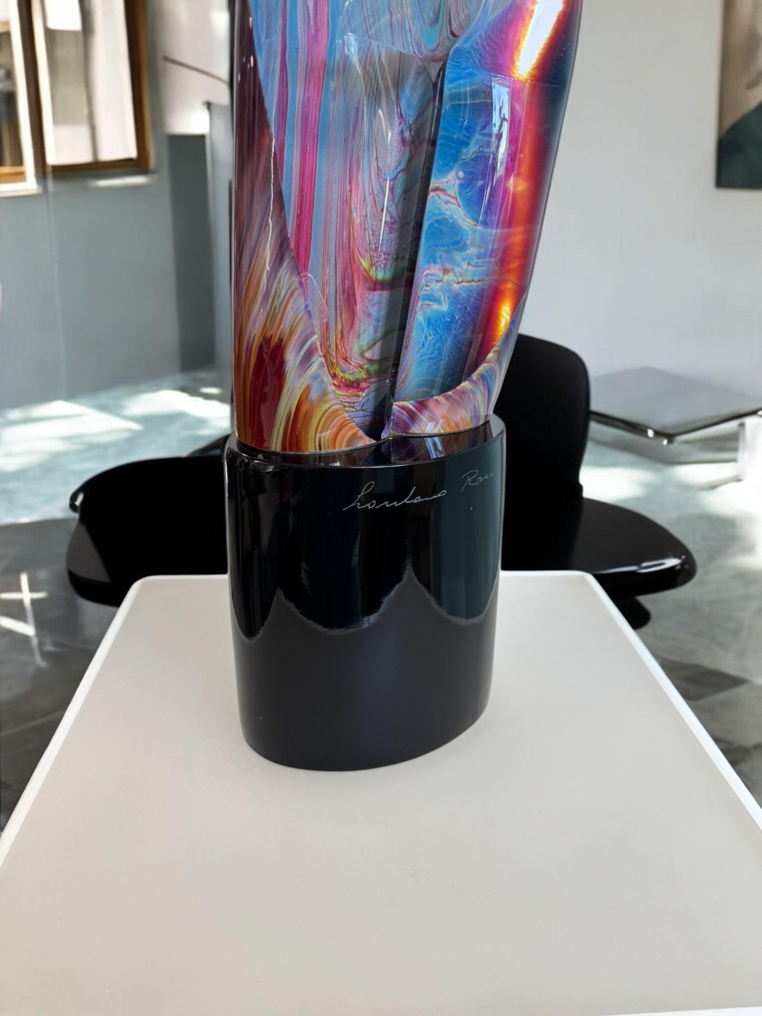Escultura de cristal de Murano sobre pedestal de Loredano Rosin, firmada Vidrio artístico en venta