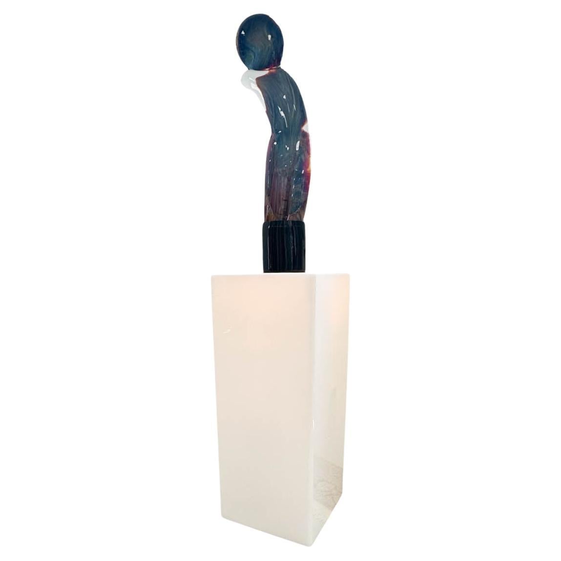 Escultura de cristal de Murano sobre pedestal de Loredano Rosin, firmada