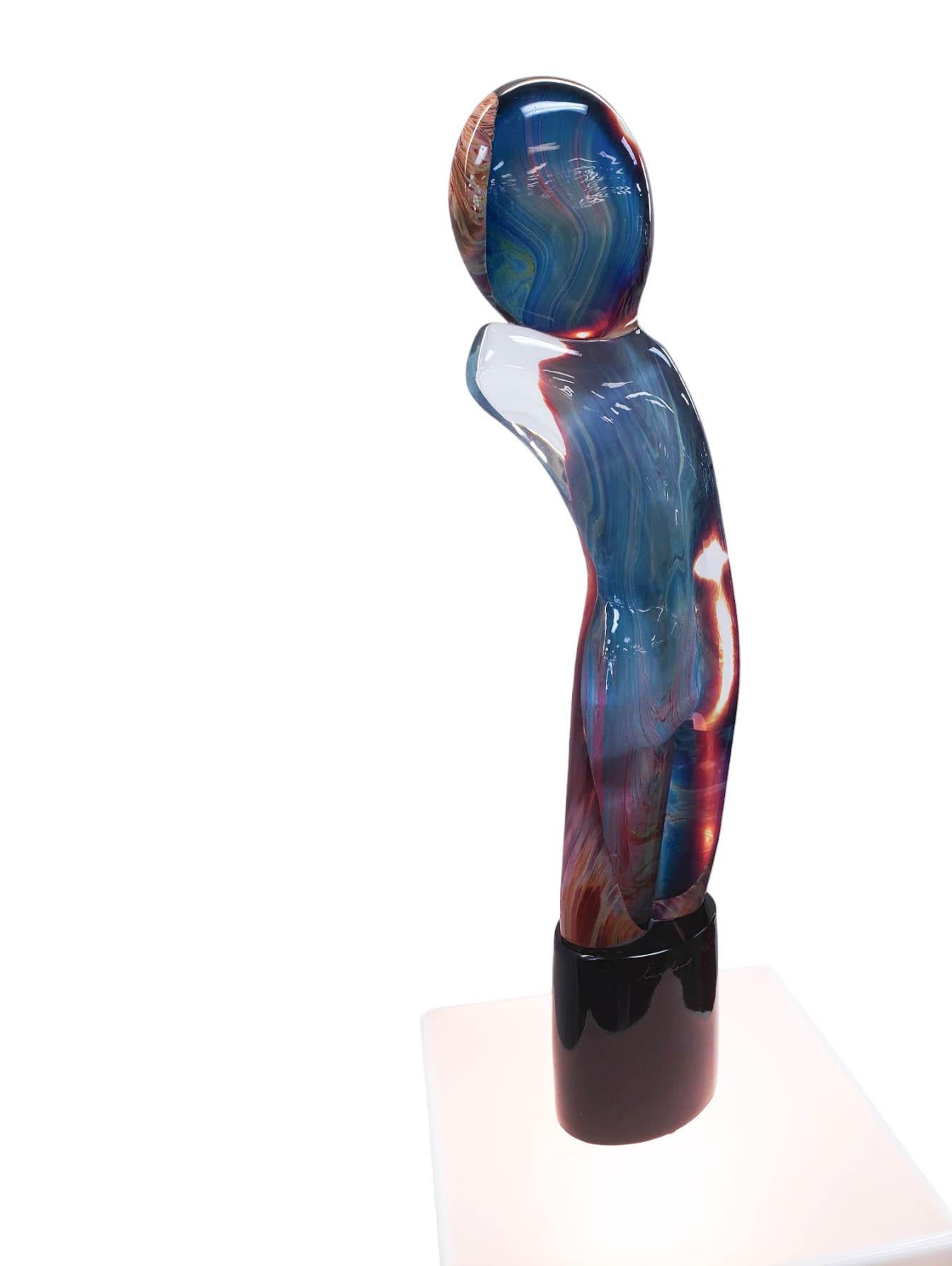 Italian Murano Art Glass Sculpture on Lit Pedestal by Loredano Rosin, Signed For Sale