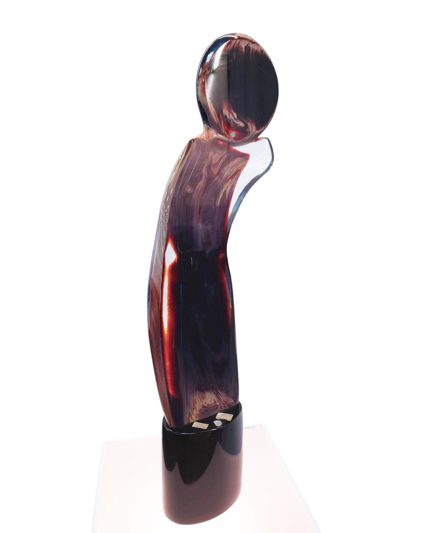Murano Art Glass Sculpture on Lit Pedestal by Loredano Rosin, Signed In Good Condition For Sale In Palm Beach Gardens, FL