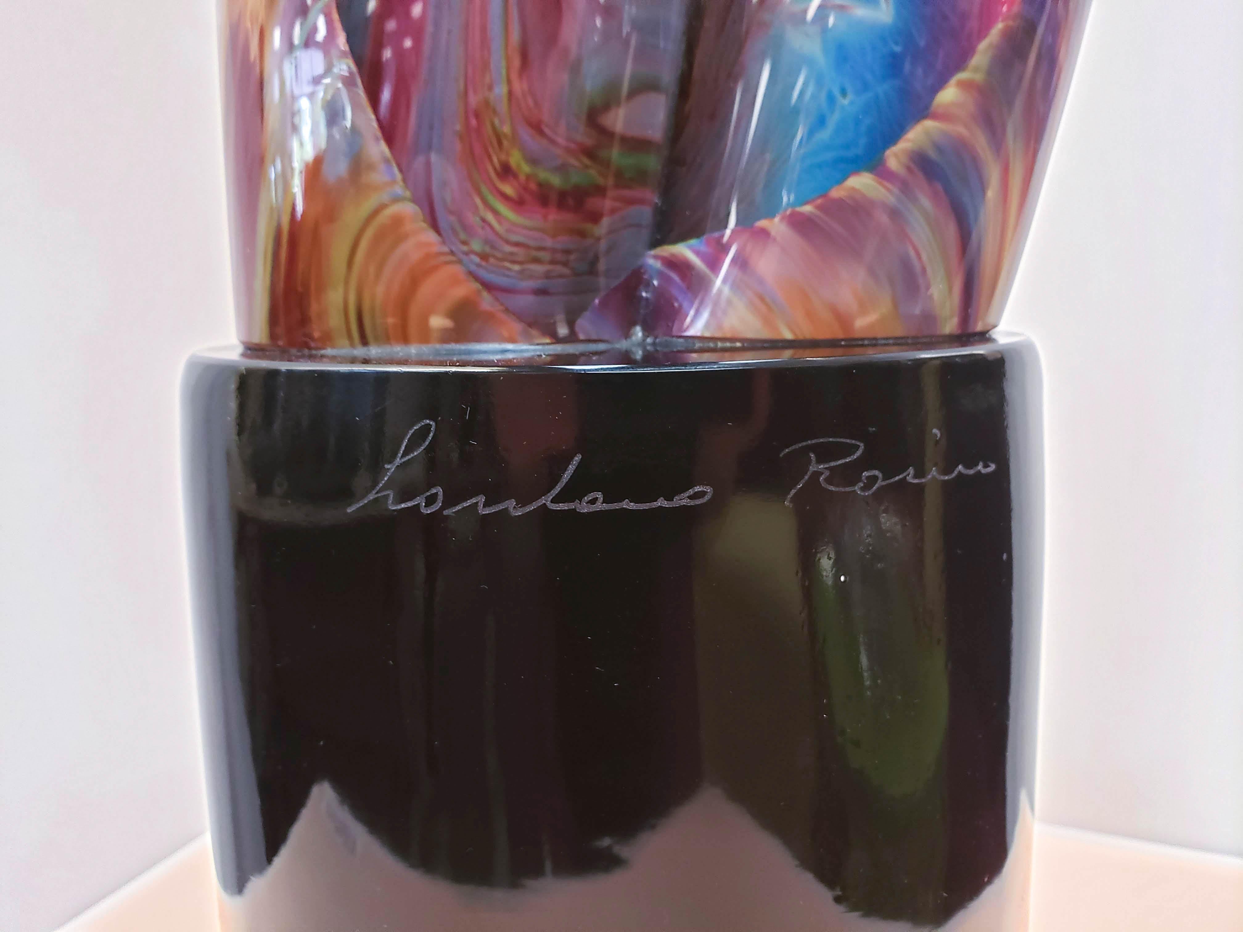 Murano Art Glass Sculpture on Lit Pedestal by Loredano Rosin, Signed For Sale 1