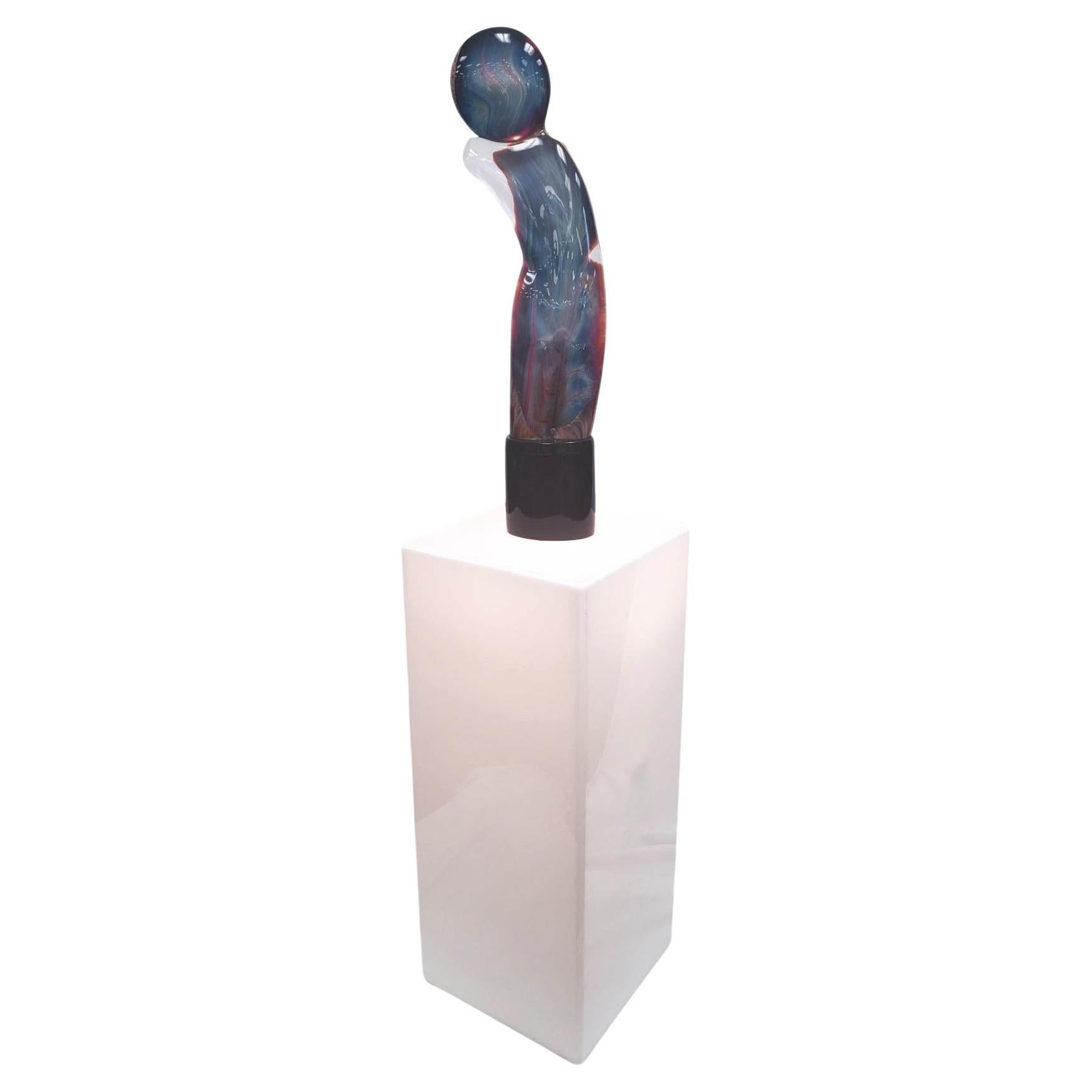 Murano Art Glass Sculpture on Lit Pedestal by Loredano Rosin, Signed For Sale