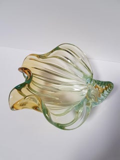 Murano Art Glass Shell Form Vase Bowl Flower Cornucopia Sculpture Sommerso Wave