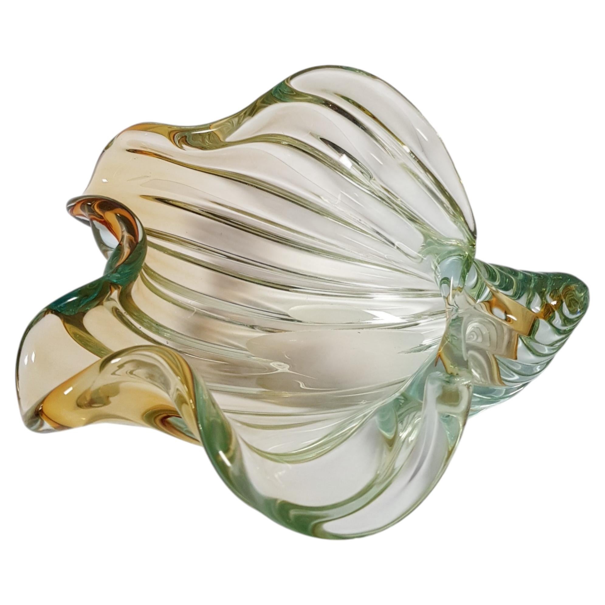 Murano Art Glass Shell Form Vase Bowl Flower Cornucopia Sculpture Sommerso Wave