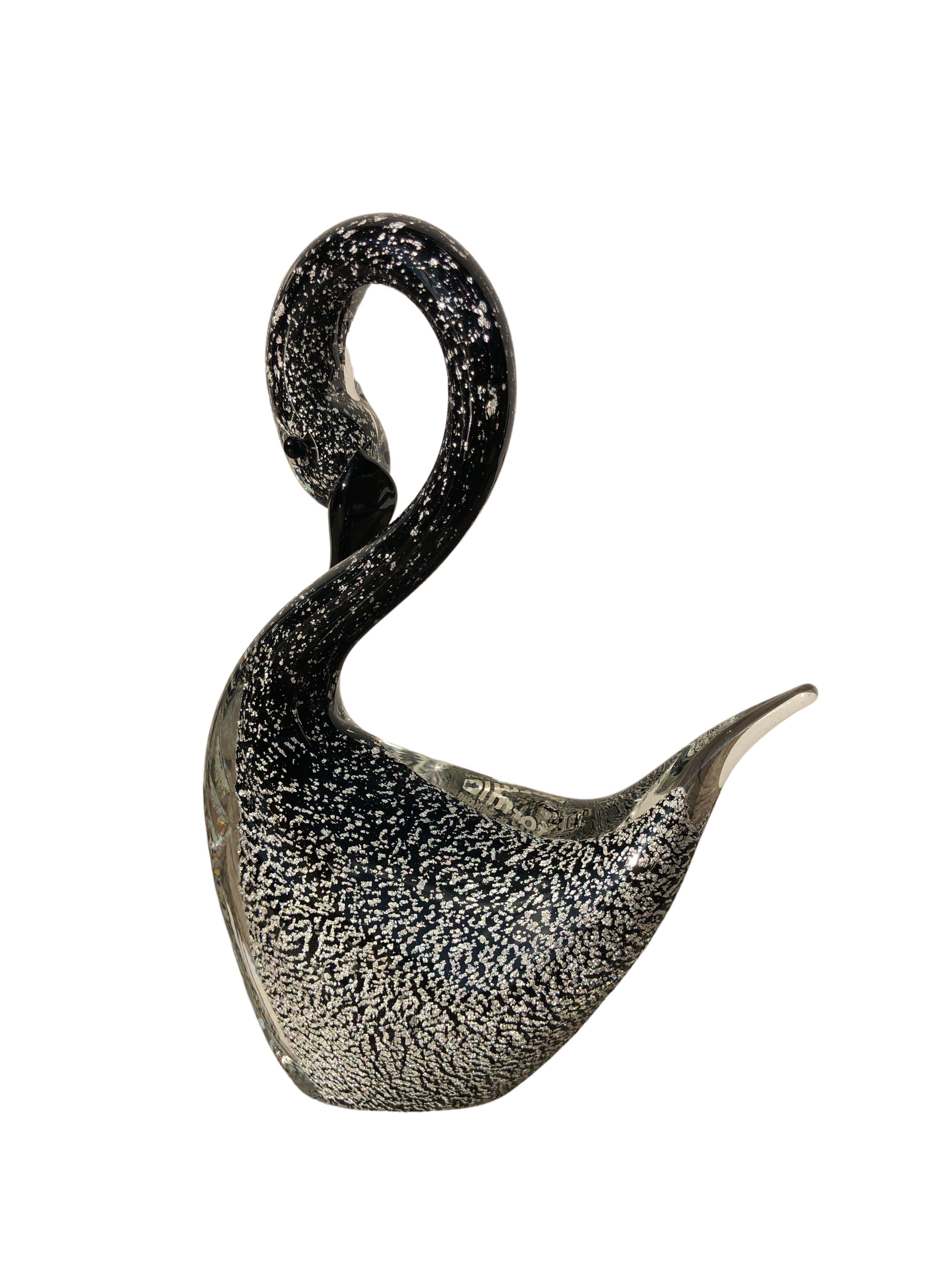 Mid-Century Modern Murano Art Glass Silver Flecked Swan Figurine by Formia, Italy, 1960s For Sale
