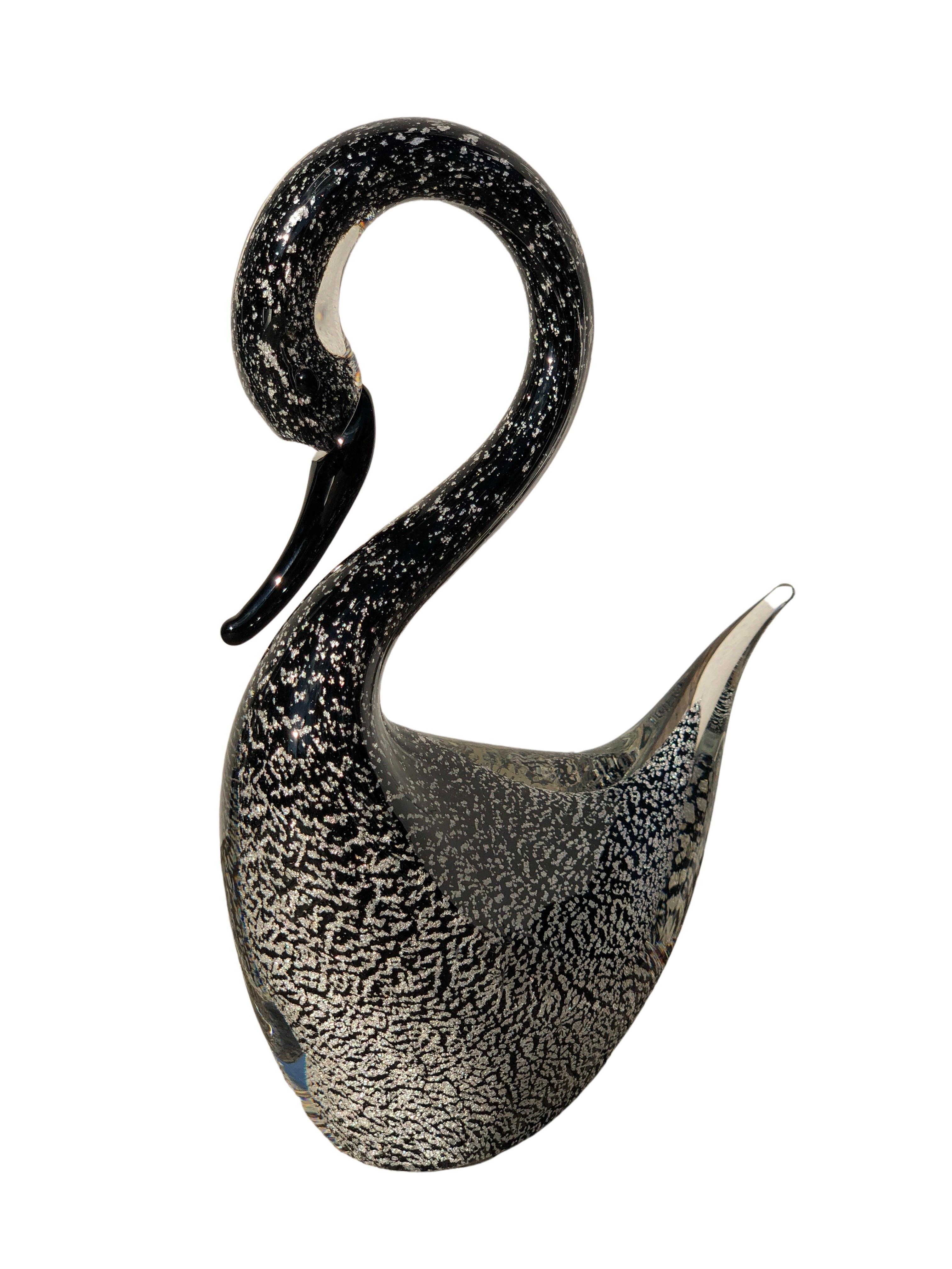 Italian Murano Art Glass Silver Flecked Swan Figurine by Formia, Italy, 1960s For Sale
