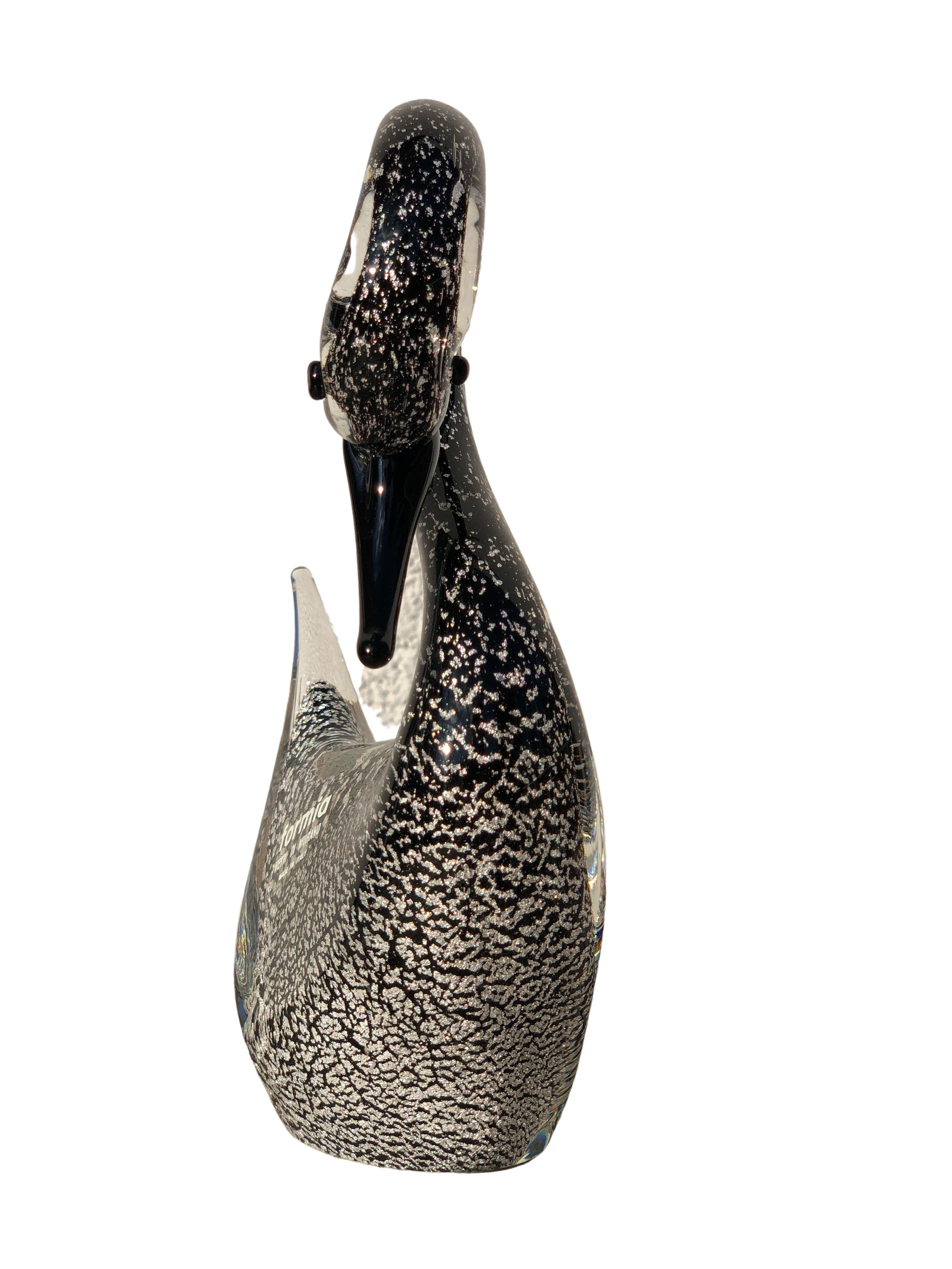 Hand-Crafted Murano Art Glass Silver Flecked Swan Figurine by Formia, Italy, 1960s For Sale