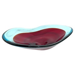 Murano Art Glass Sommerso Bowl Blue and Red Vintage, Italy, 1970s