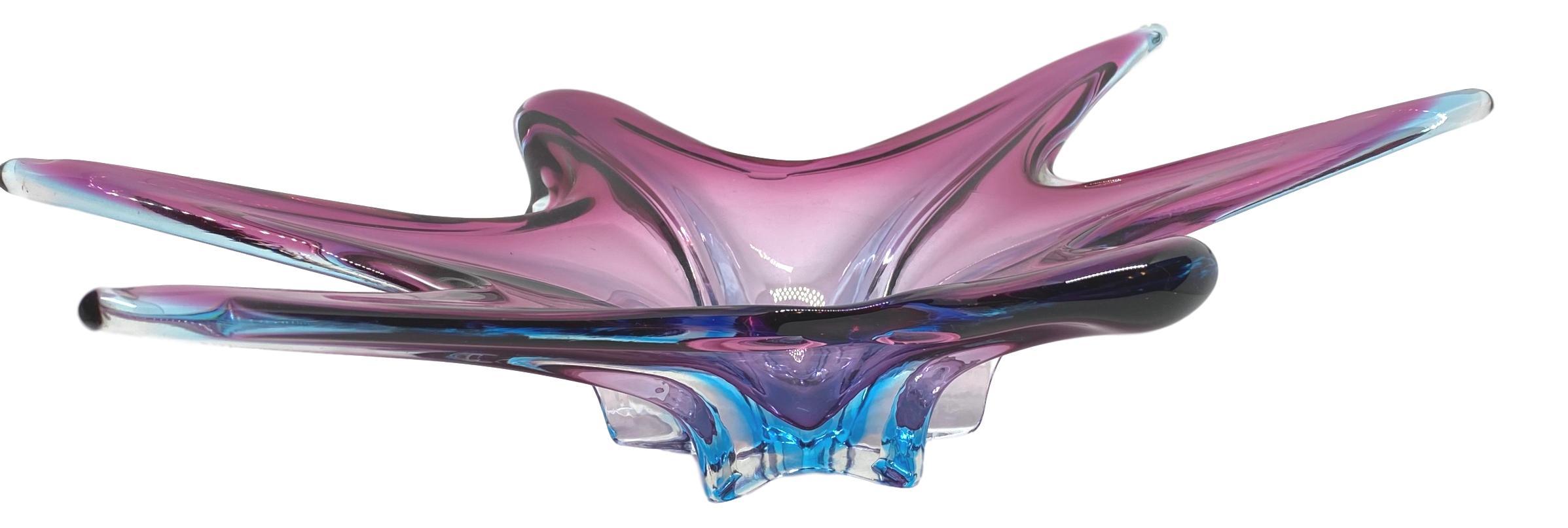 Mid-Century Modern Murano Art Glass Sommerso Bowl Catchall Purple and Blue Vintage, Italy
