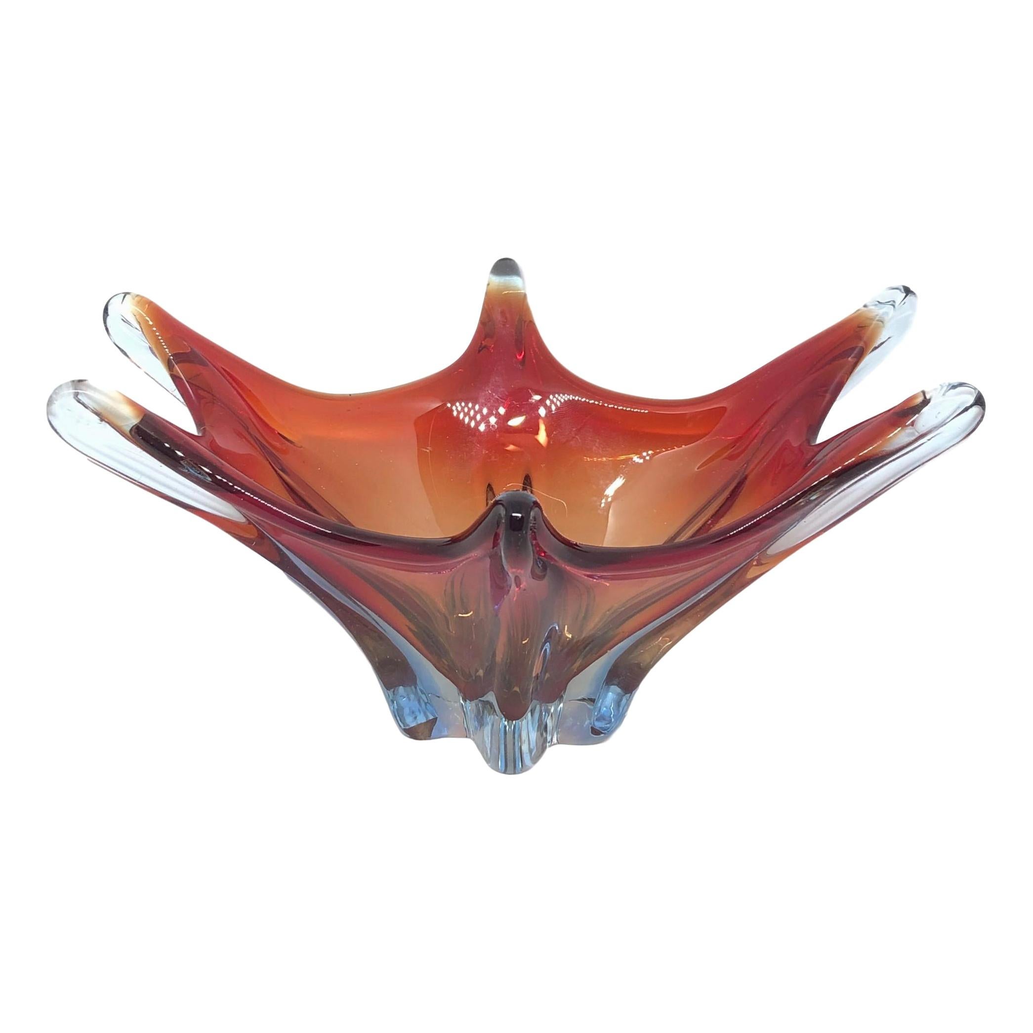 Murano Art Glass Sommerso Bowl Catchall Red and Blue Vintage, Italy, 1960s