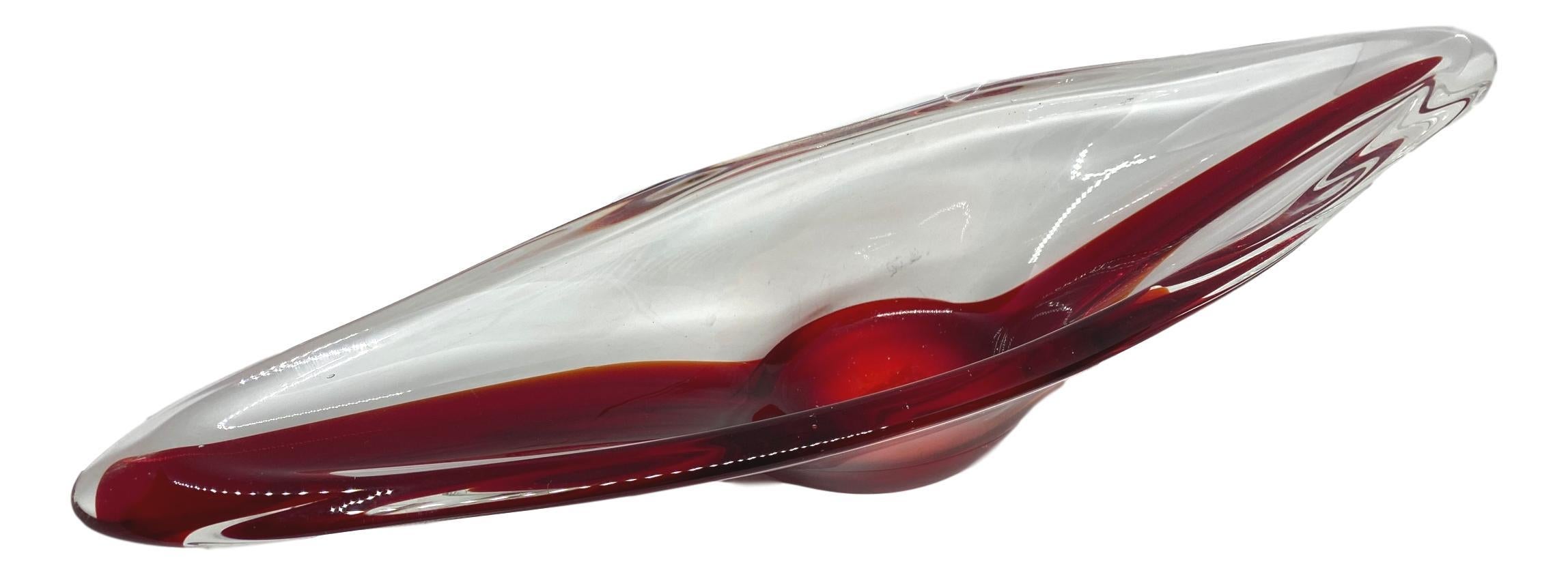 Italian Murano Art Glass Sommerso Bowl Catchall Red and Clear Vintage, Italy