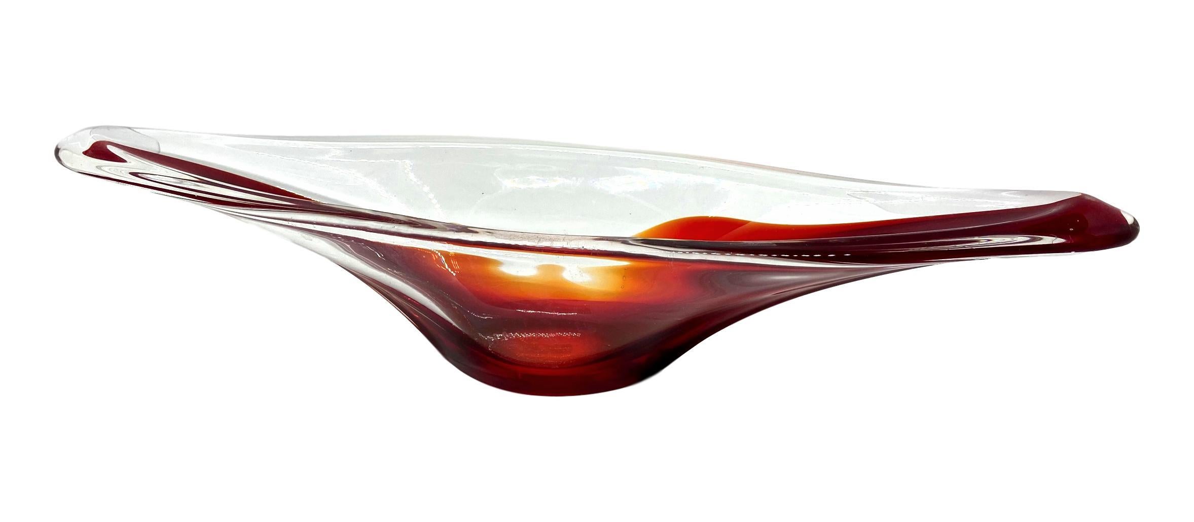 Late 20th Century Murano Art Glass Sommerso Bowl Catchall Red and Clear Vintage, Italy