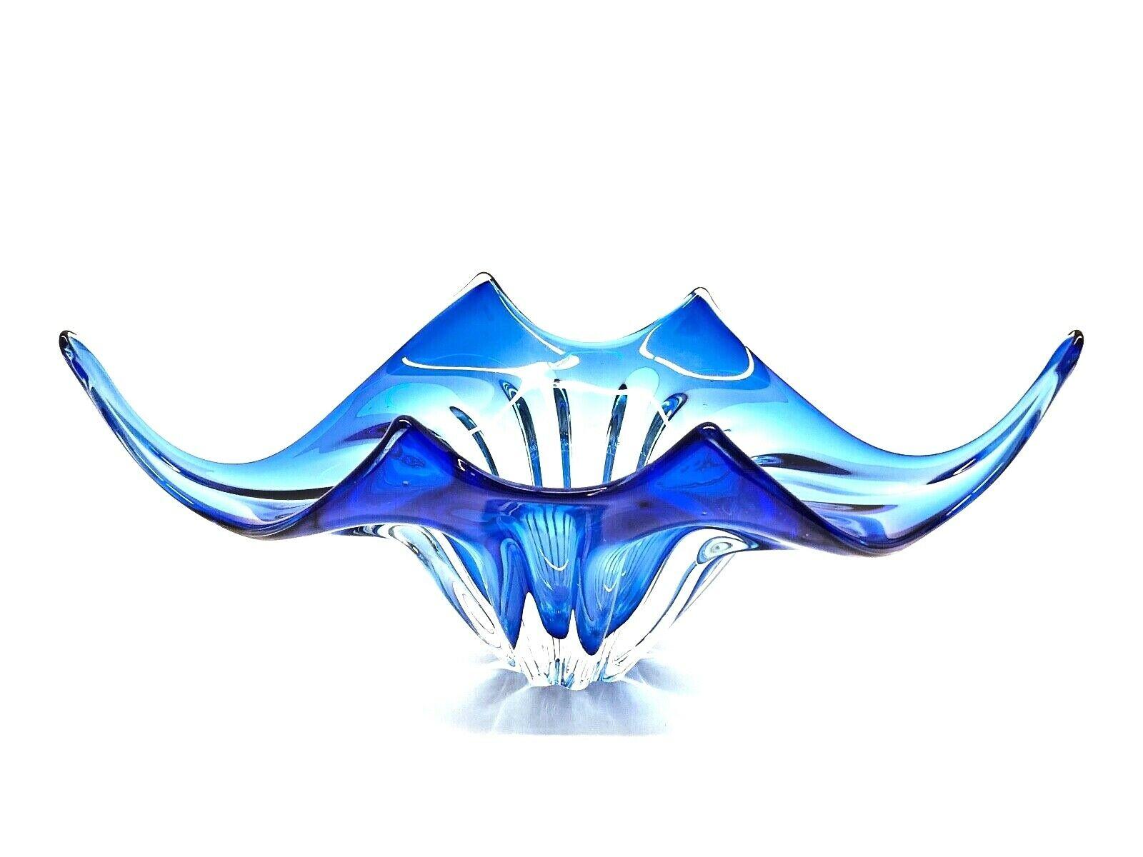 Italian Murano Art Glass Sommerso Bowl Catchall Royal Blue and Clear Vintage, Italy