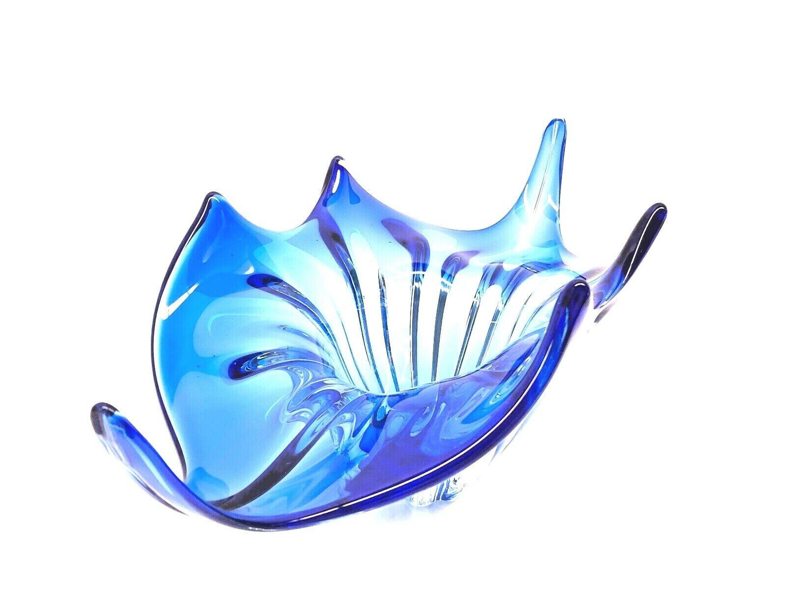 Murano Art Glass Sommerso Bowl Catchall Royal Blue and Clear Vintage, Italy In Good Condition In Nuernberg, DE