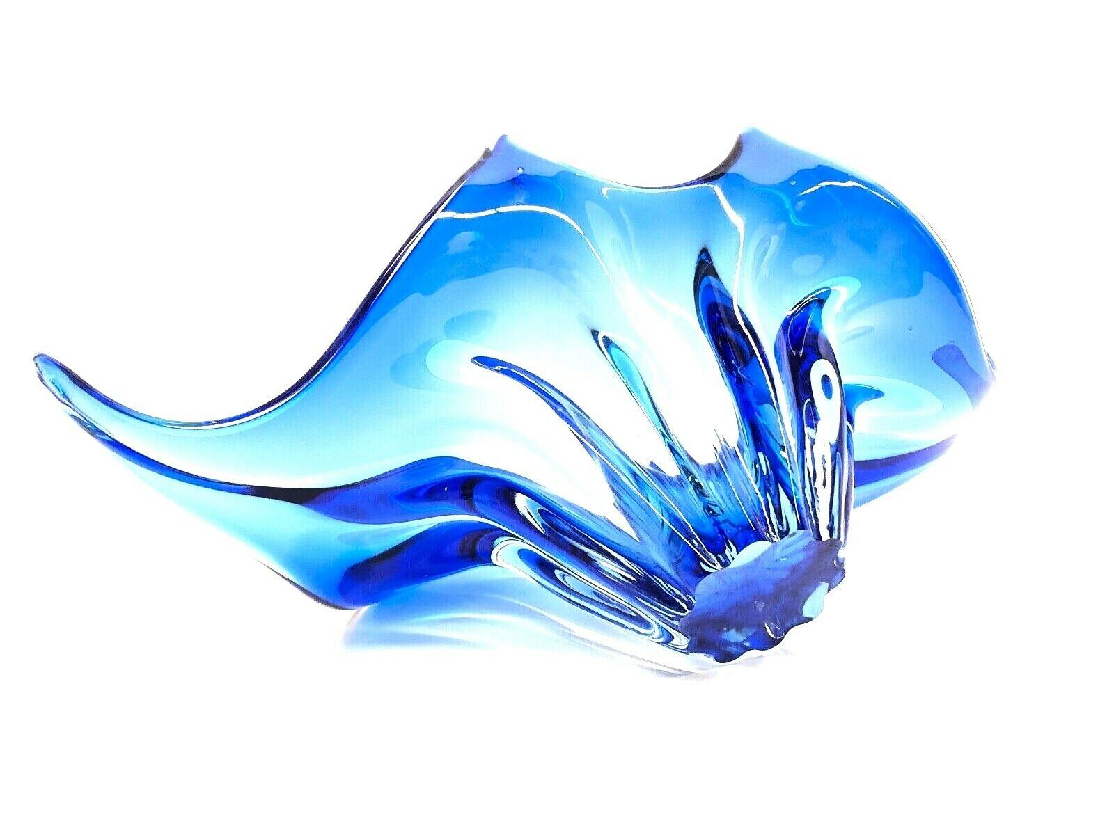 Murano Art Glass Sommerso Bowl Catchall Royal Blue and Clear Vintage, Italy 1