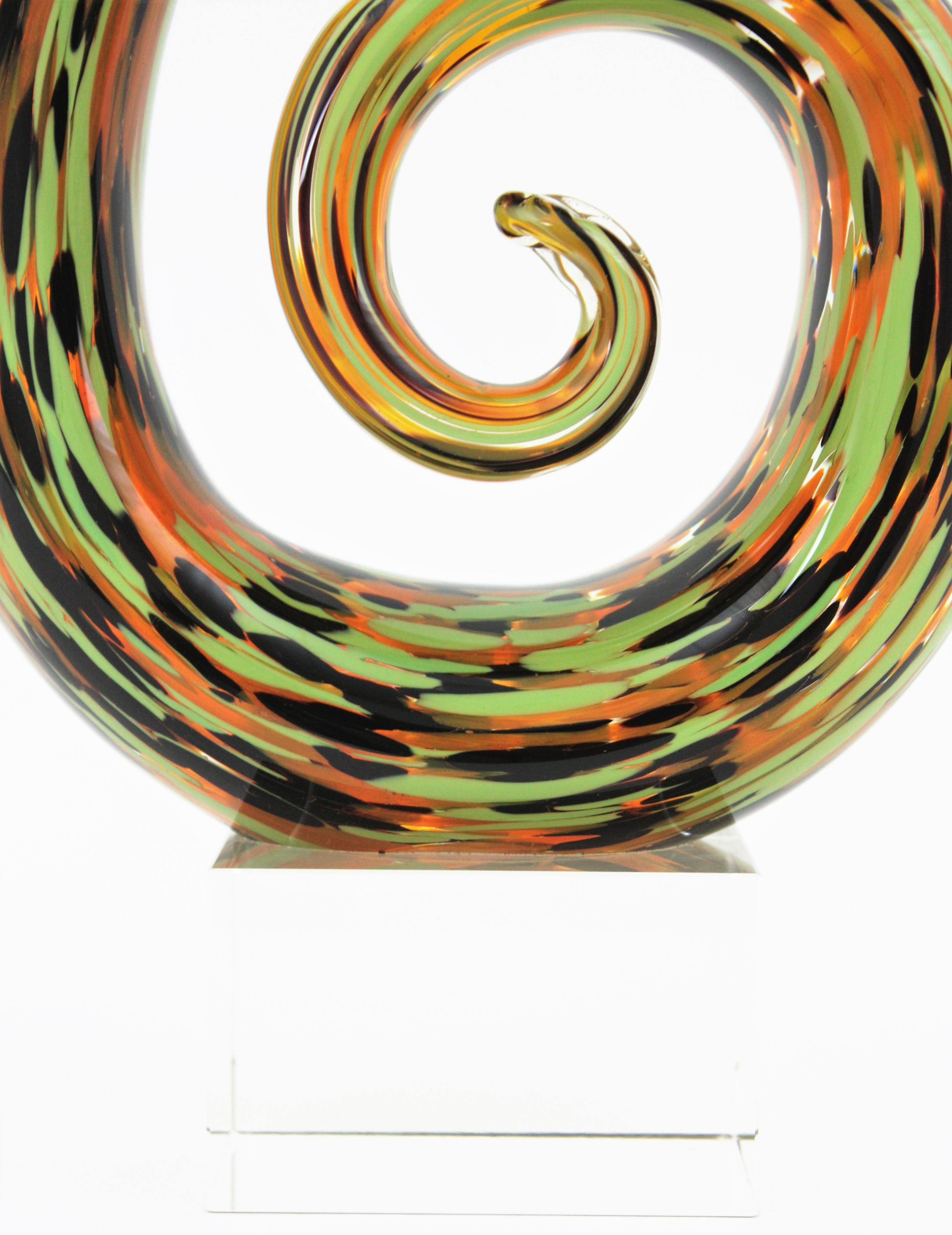 Murano Art Glass Multi Color Spiral Paperweight Sculpture, Italy, 1960s For Sale 2