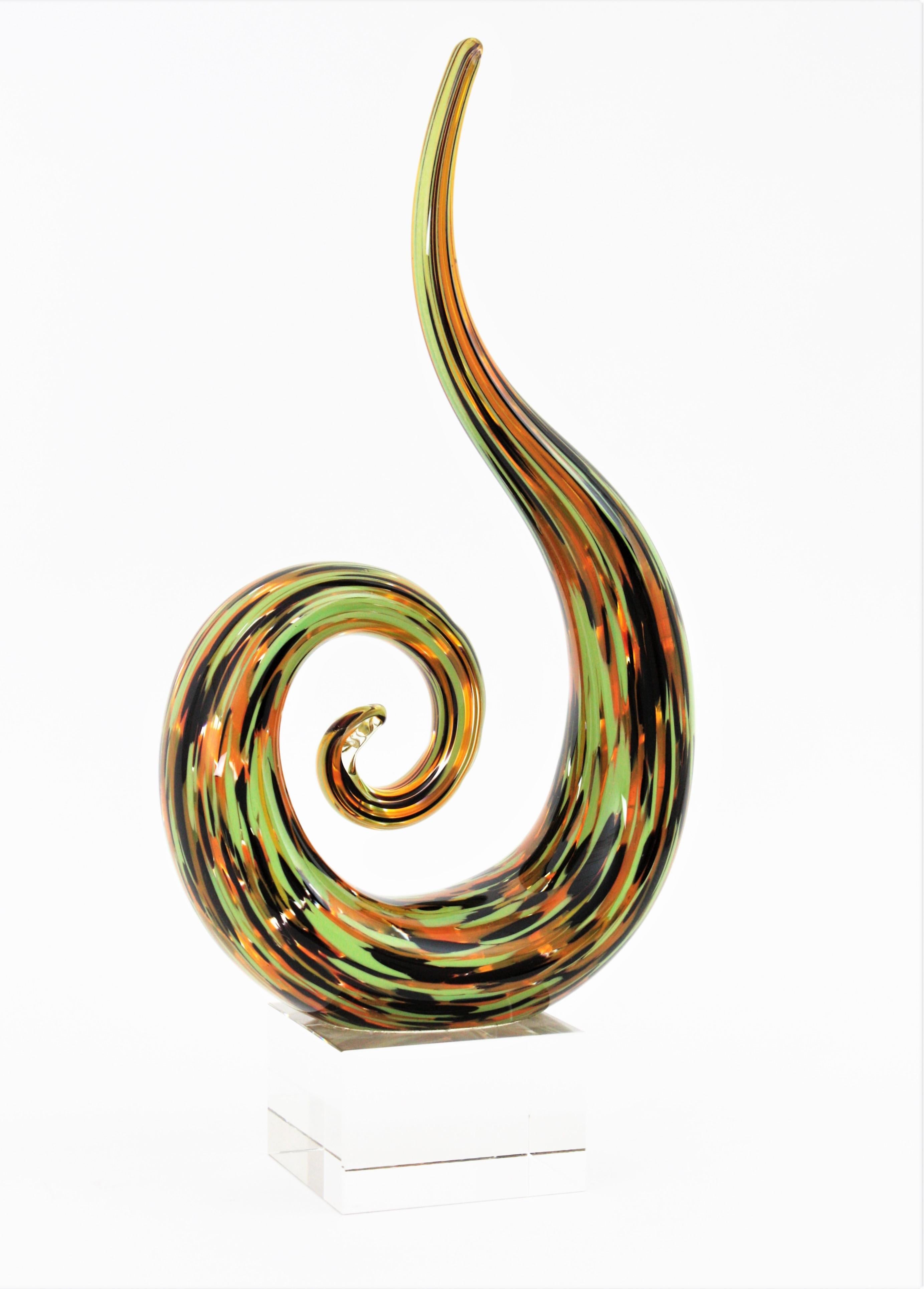 Mid-Century Modern Murano Art Glass Multi Color Spiral Paperweight Sculpture, Italy, 1960s For Sale