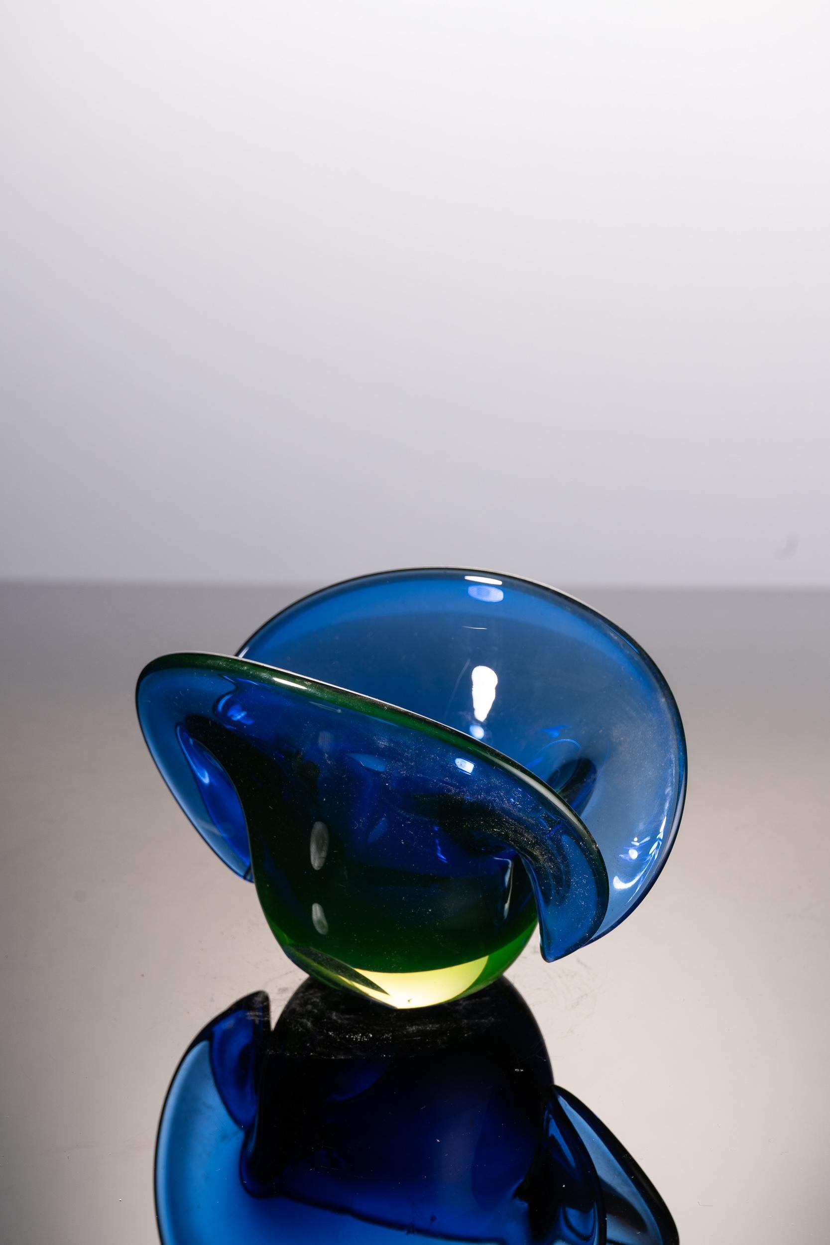 Italian Murano Art Glass Split Top Blue and Green Vase