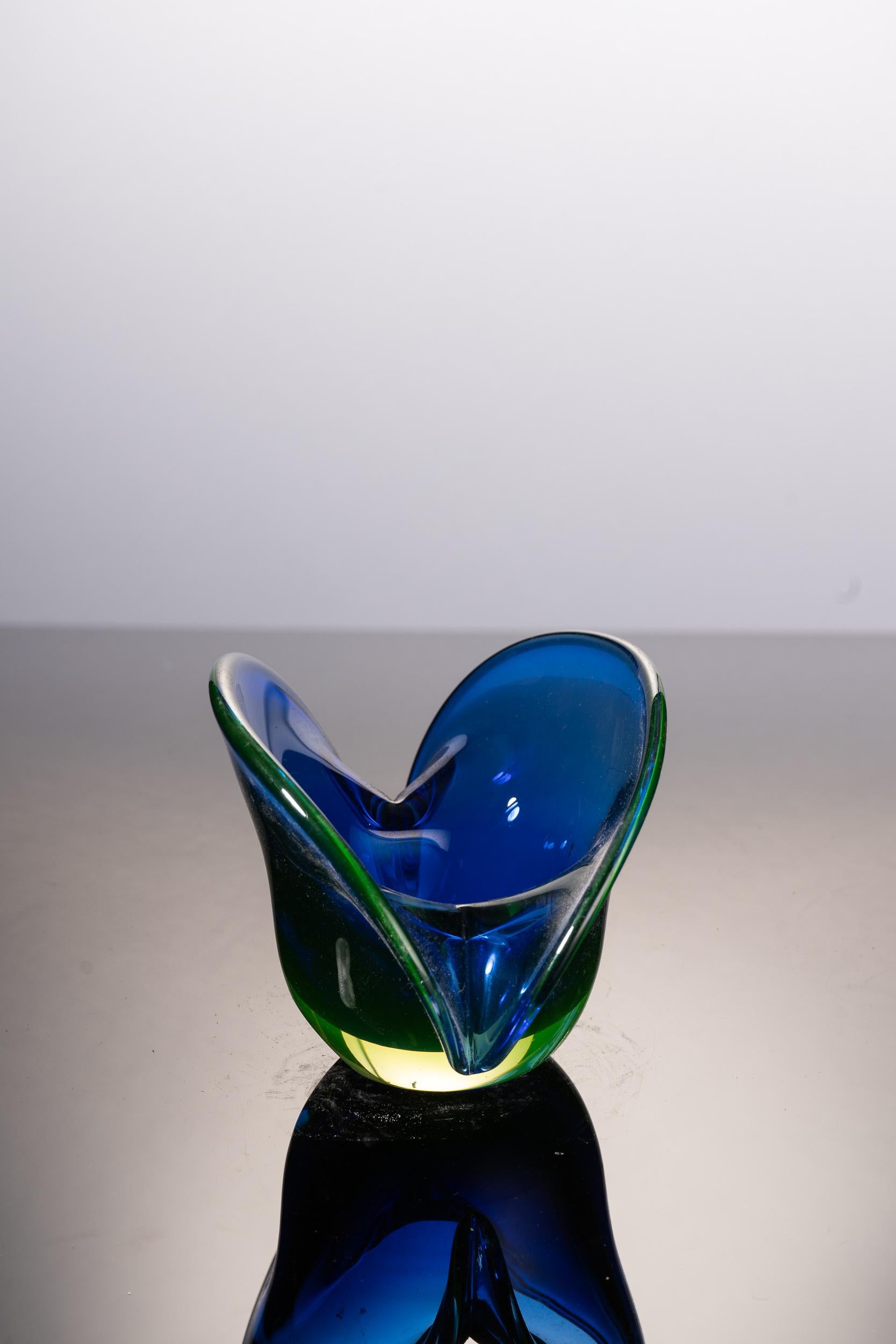 Murano Art Glass Split Top Blue and Green Vase In Good Condition In Leuven , BE