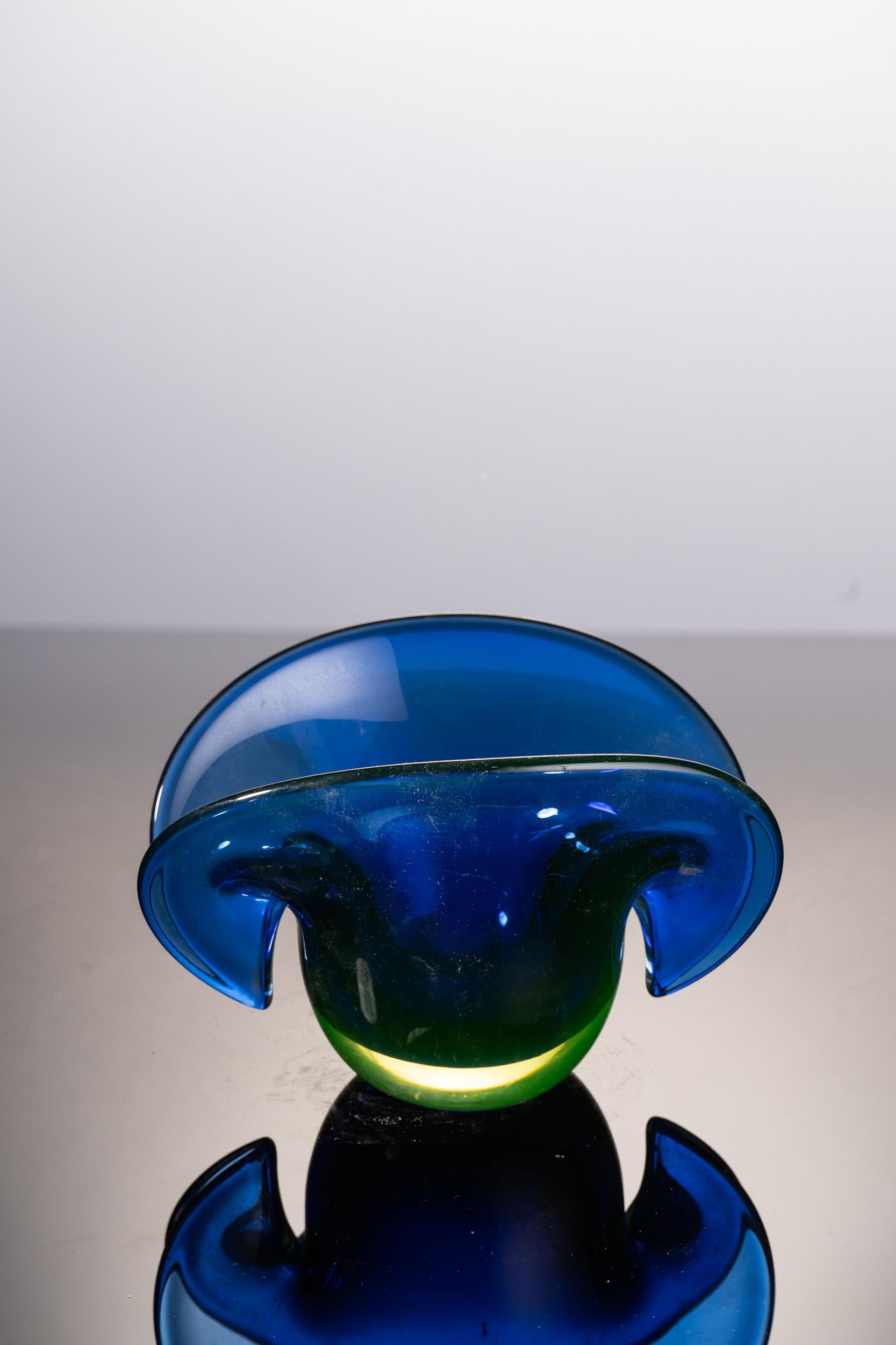 20th Century Murano Art Glass Split Top Blue and Green Vase