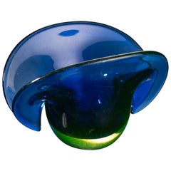 Murano Art Glass Split Top Blue and Green Vase