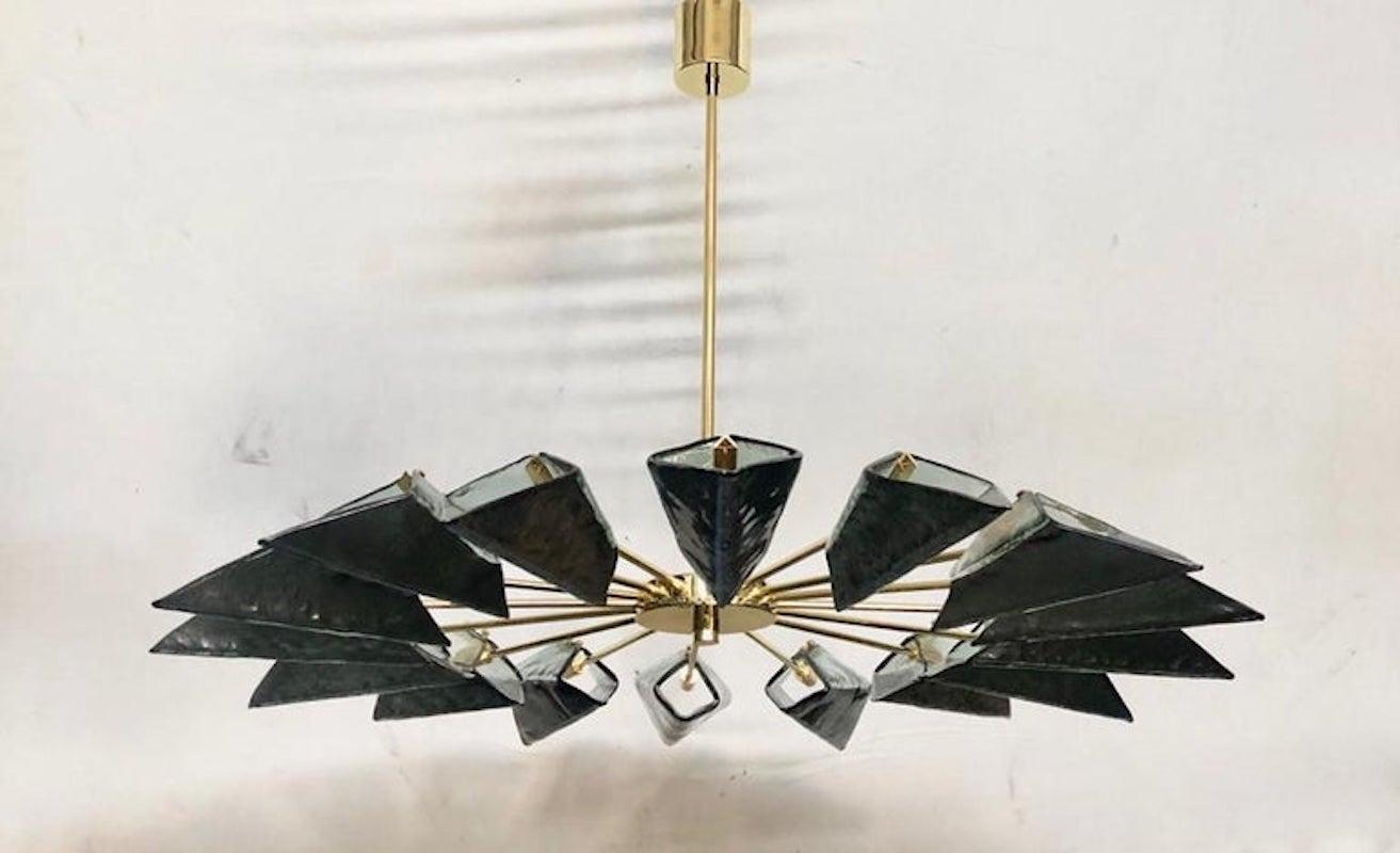 Brass Murano Art Glass Sputnik Mid-century Chandelier and Pendant, 1980 For Sale