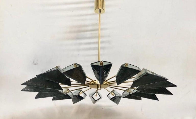 Brass Murano Art Glass Sputnik Mid-century Chandelier, 1980 For Sale
