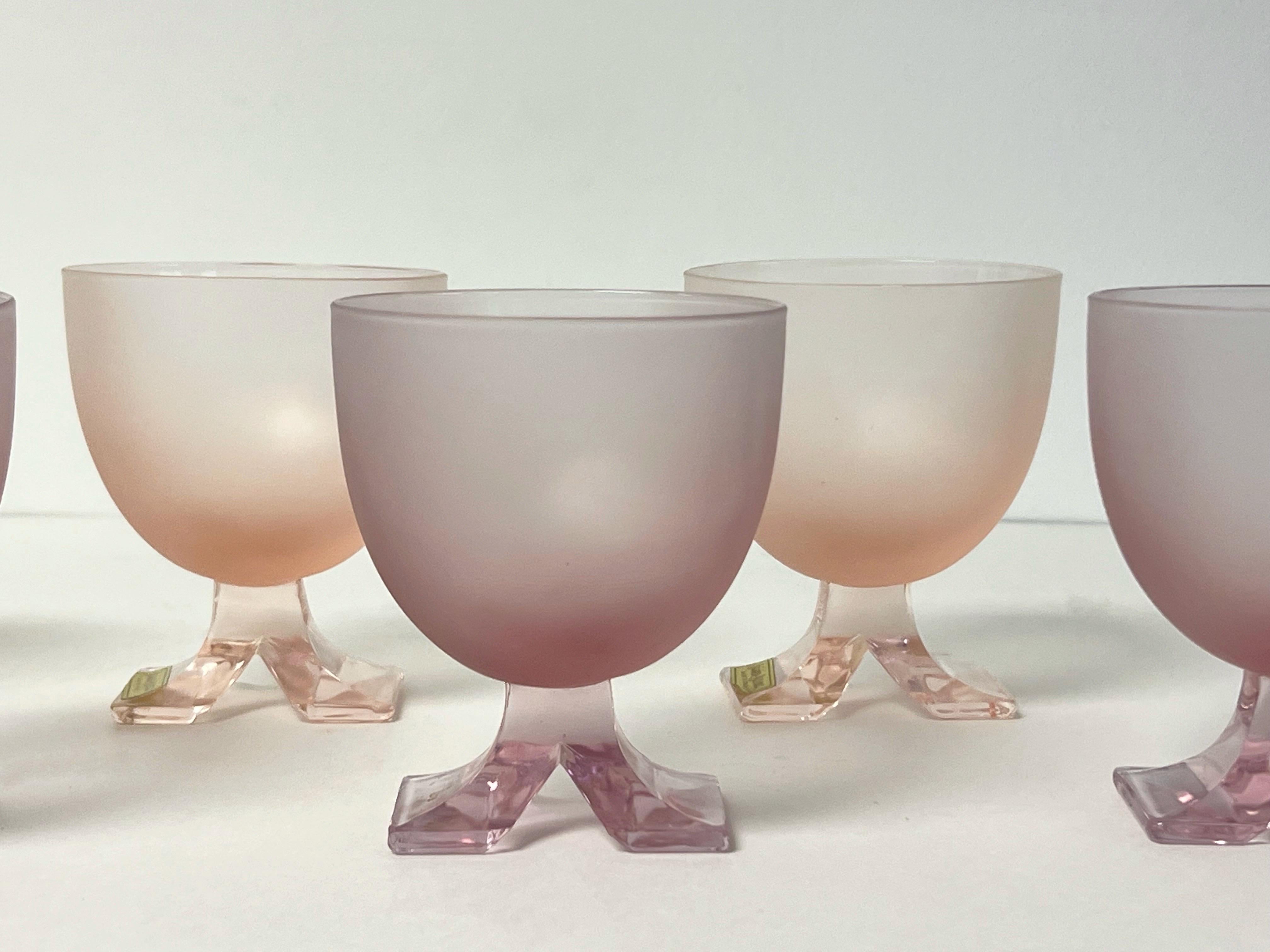 Italian Murano Art Glass Stemware Modernists Frosted Wine Glasses Set of 6