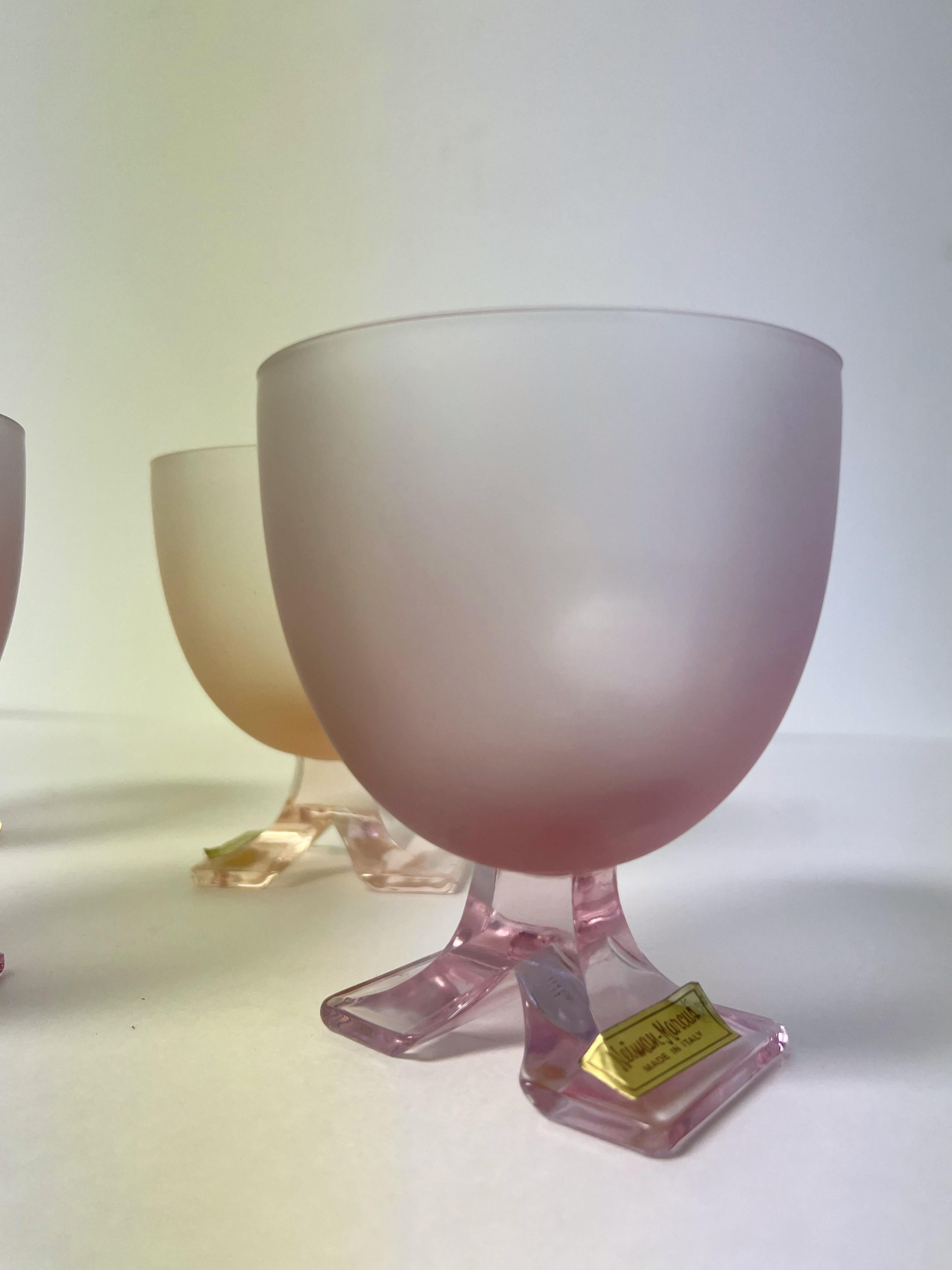 Murano Art Glass Stemware Modernists Frosted Wine Glasses Set of 6 4
