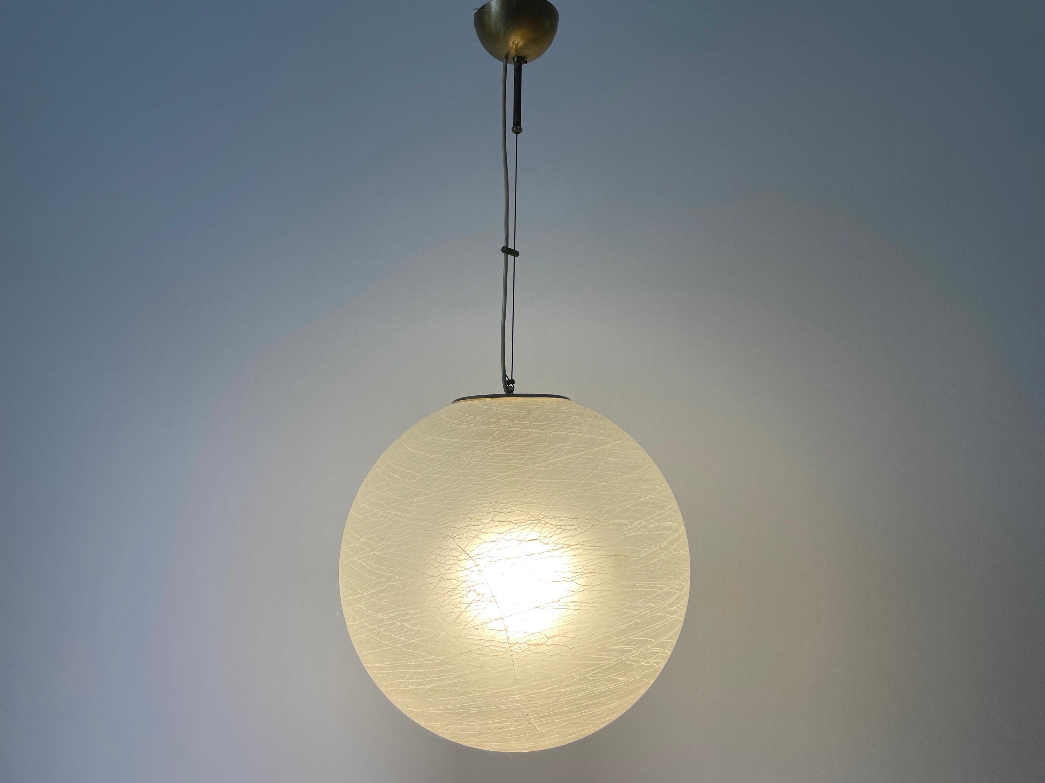 Brass Murano Art Glass Suspension Ceiling Lamp, 1960s, Italy For Sale