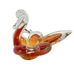 Murano Art Glass Swan Catchall Red and Clear Glass, Vintage, Italy, 1960s