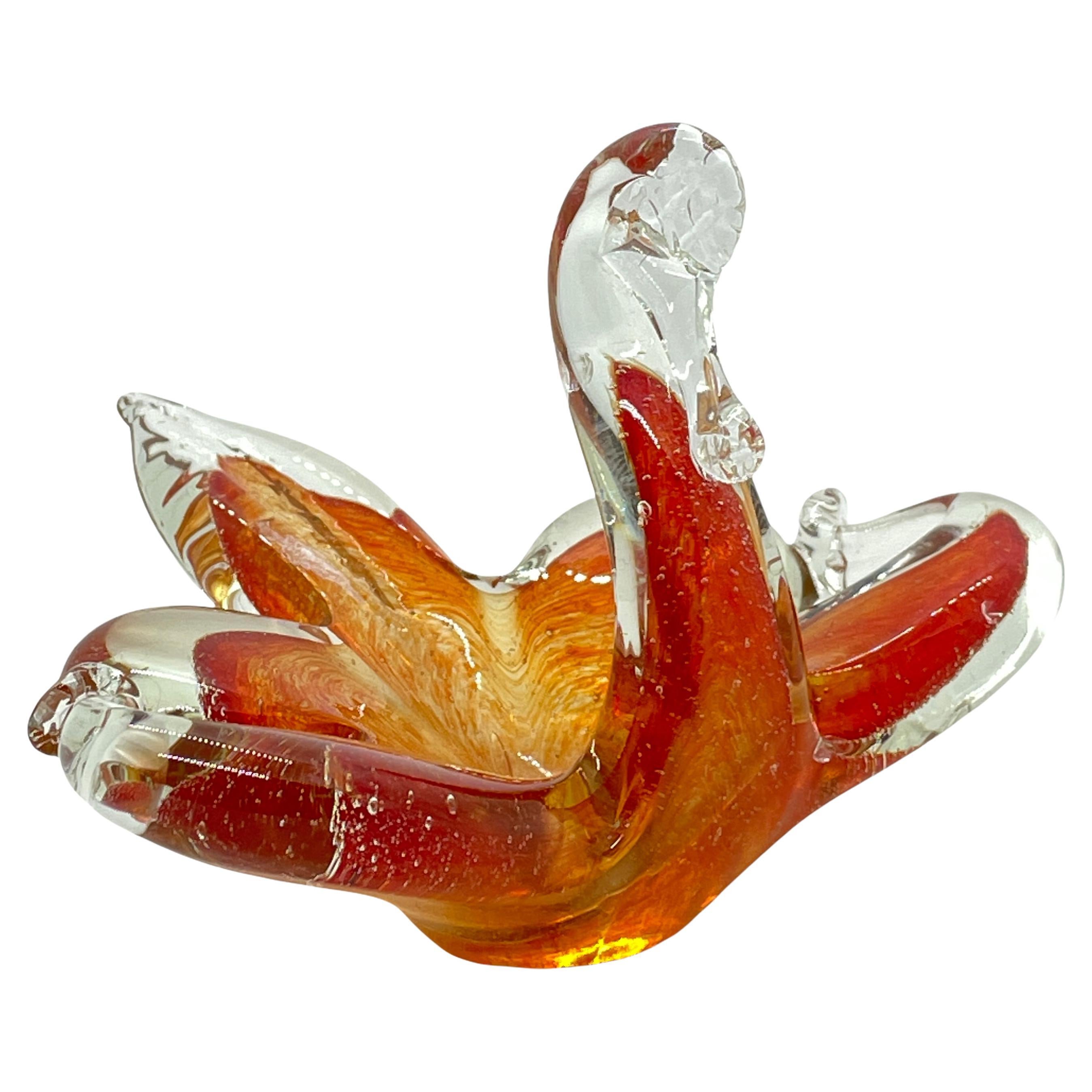 Murano Art Glass Swan Catchall Red and Clear Glass, Vintage, Italy, 1960s