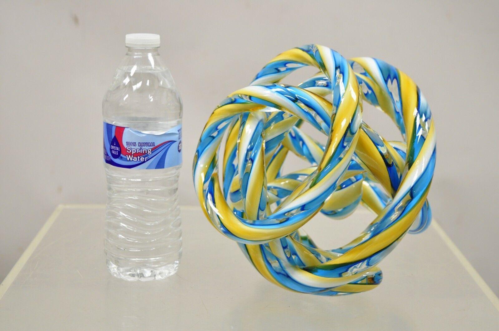 Murano Art Glass Swirl Infinity Knot of Love Blue and Yellow For Sale 3