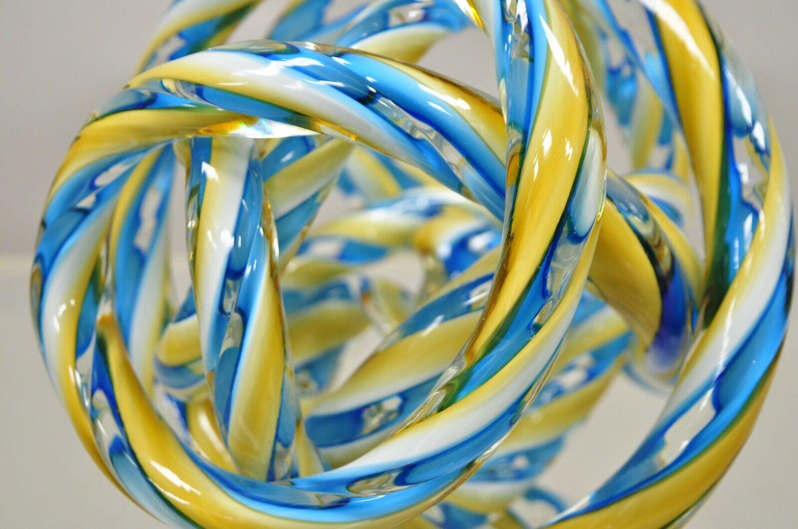 Murano Art Glass Swirl Infinity Knot of Love Blue and Yellow In Good Condition For Sale In Philadelphia, PA