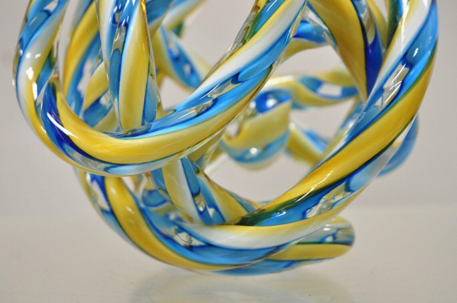 Murano Art Glass Swirl Infinity Knot of Love Blue and Yellow For Sale 2