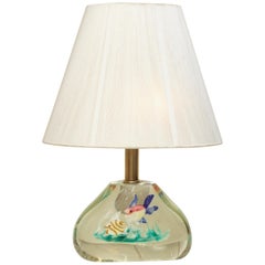 Murano Art Glass Table Lamp Mid-Century Modern Clear Glass with Floating Fish