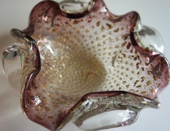 Murano Art Glass Translucent and Purple With Gold Flecks Decorative Bowl