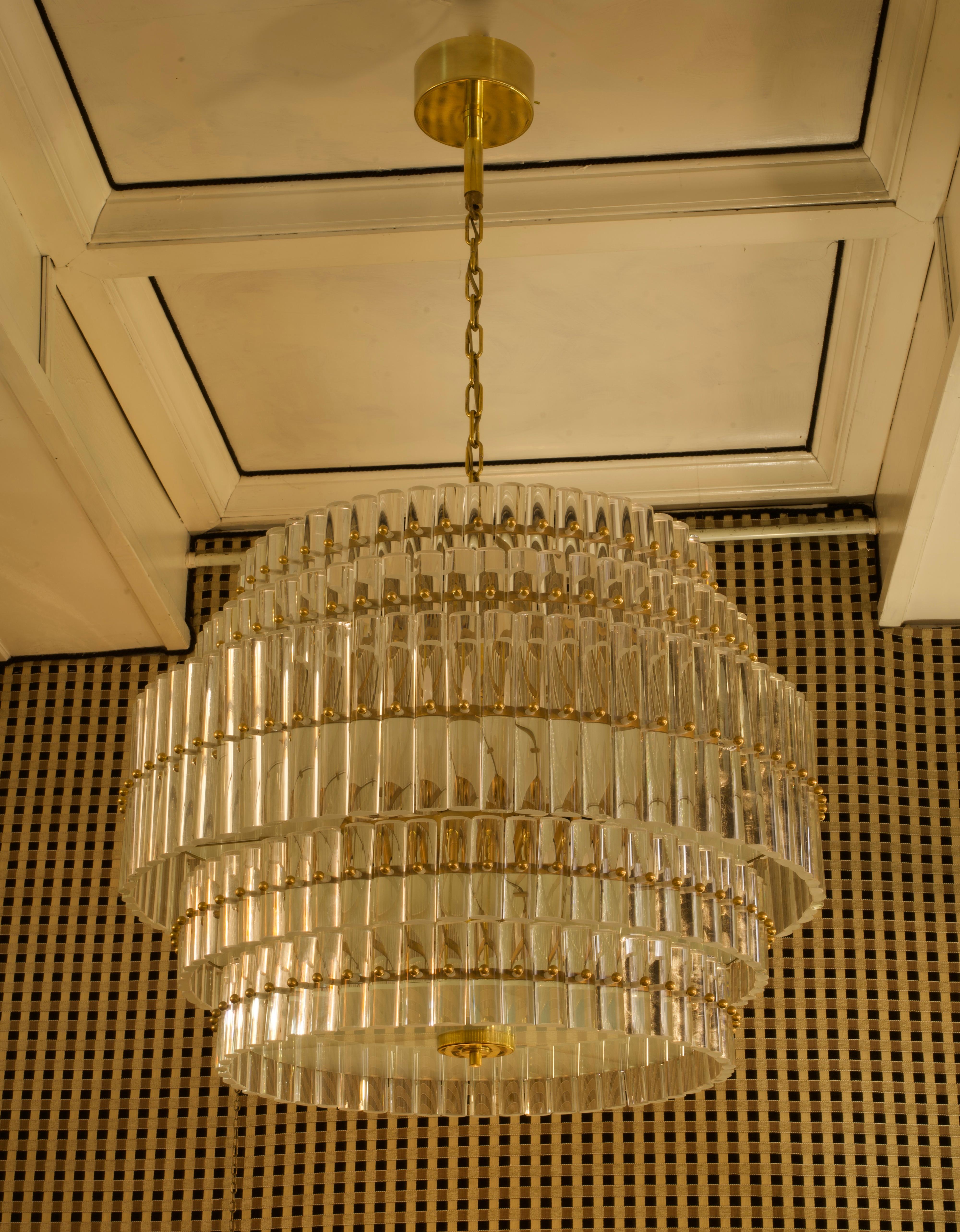 Murano Art Glass Transparent and Brass Chandelier, 1970 For Sale at 1stDibs