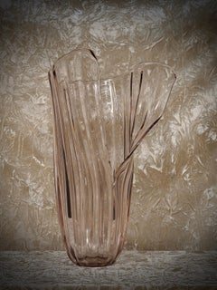 Transparente blassrosa Vase aus Murano-Kunstglas, 1980