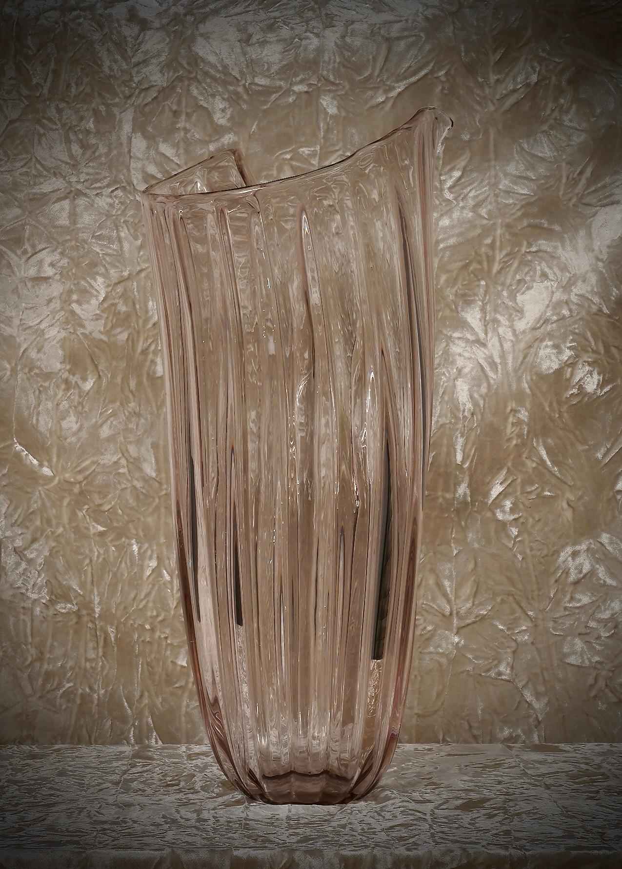 Murano Glass Murano Art Glass Transparent Pale Pink Vase, 1980 For Sale