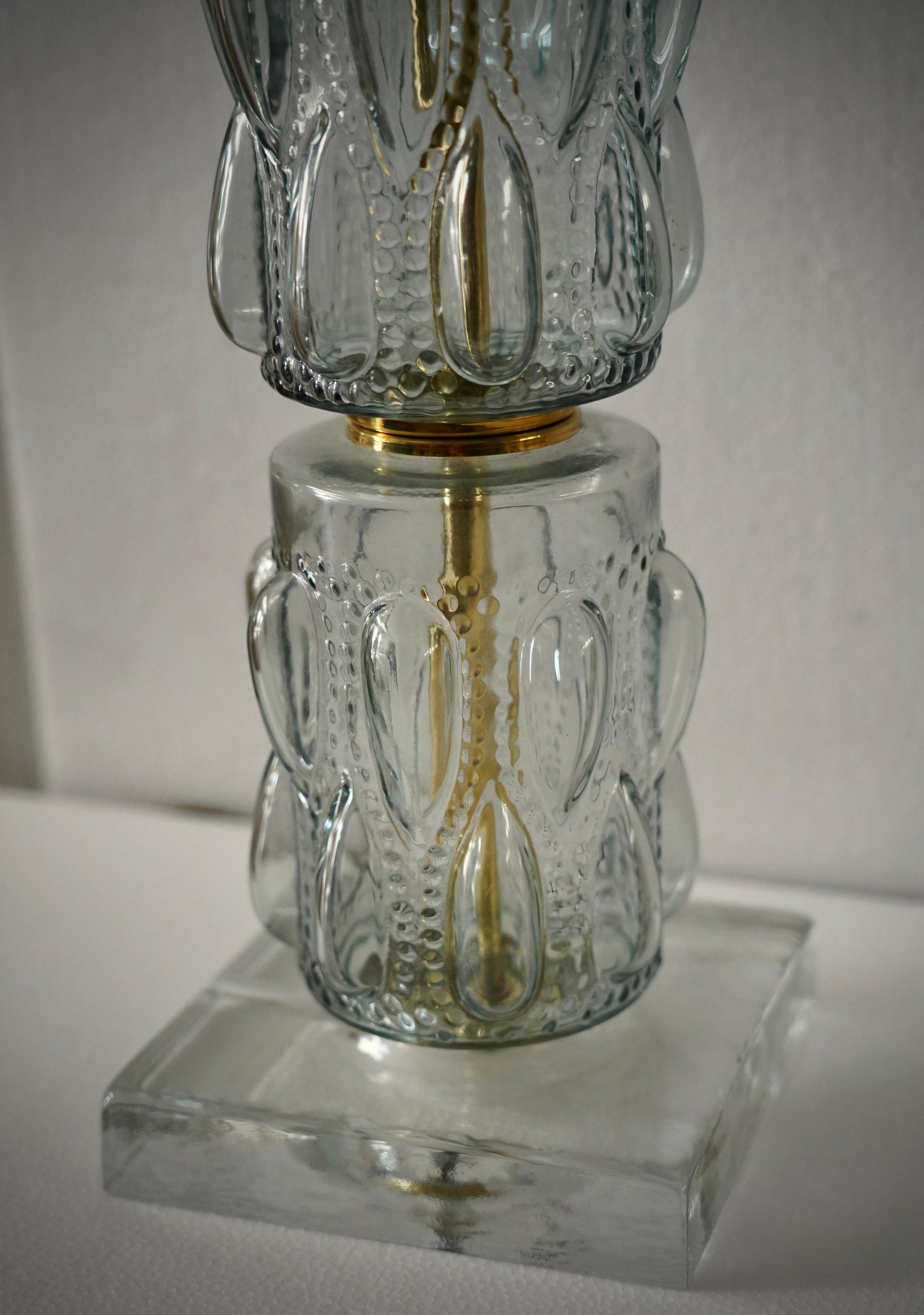 Lampe de bureau du milieu du siècle dernier en verre d'art de Murano, couleur sarcelle transparente et laiton, 2000 Bon état - En vente à Rome, IT