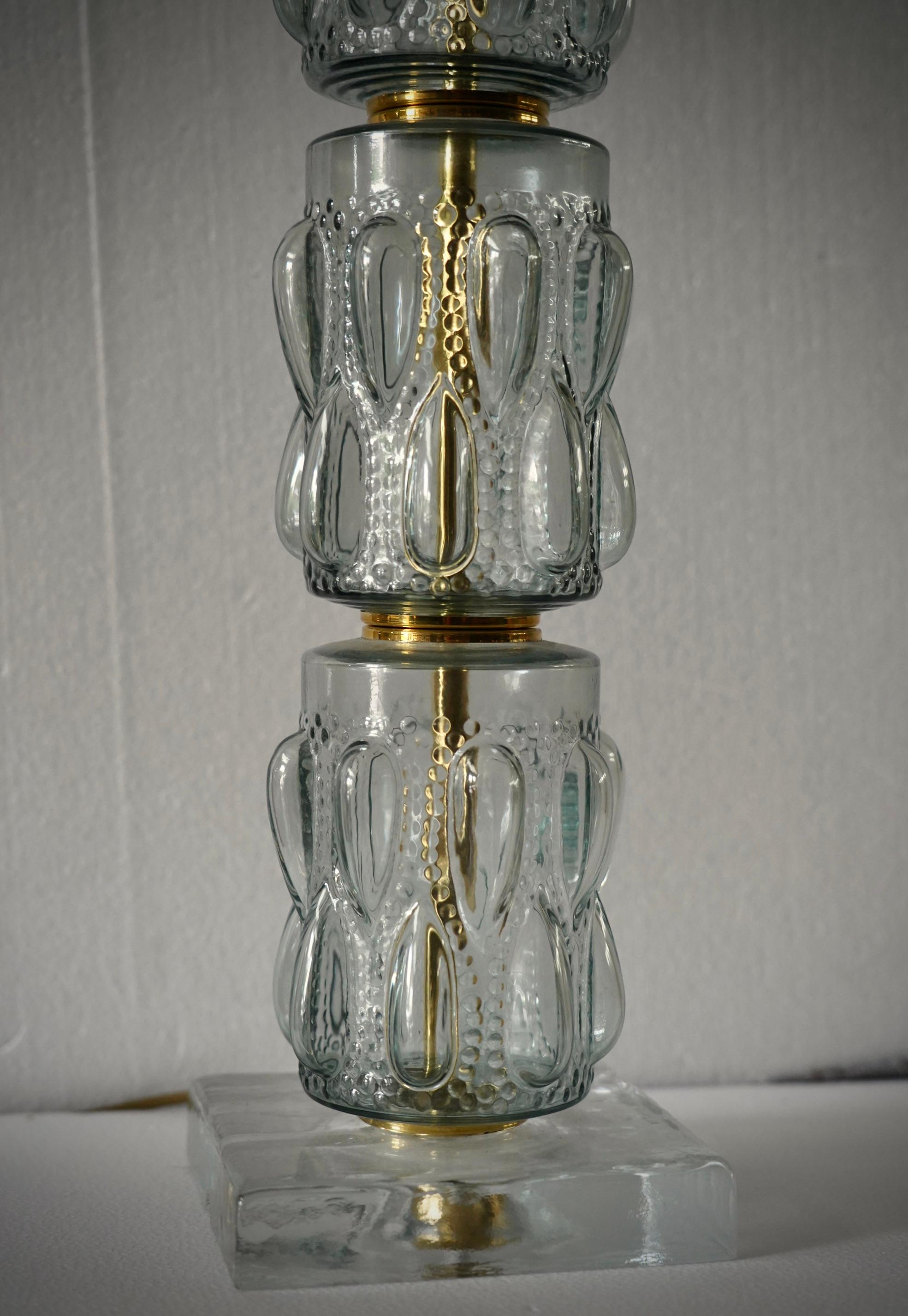 XXIe siècle et contemporain Lampe de bureau du milieu du siècle dernier en verre d'art de Murano, couleur sarcelle transparente et laiton, 2000 en vente